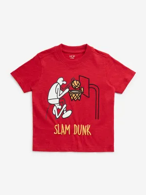 HOP Kids Red Basketball Design Cotton T-Shirt