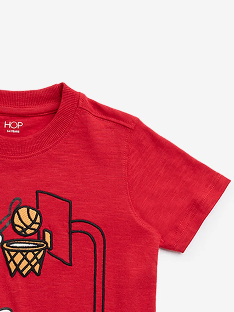 HOP Kids Red Basketball Design Cotton T-Shirt