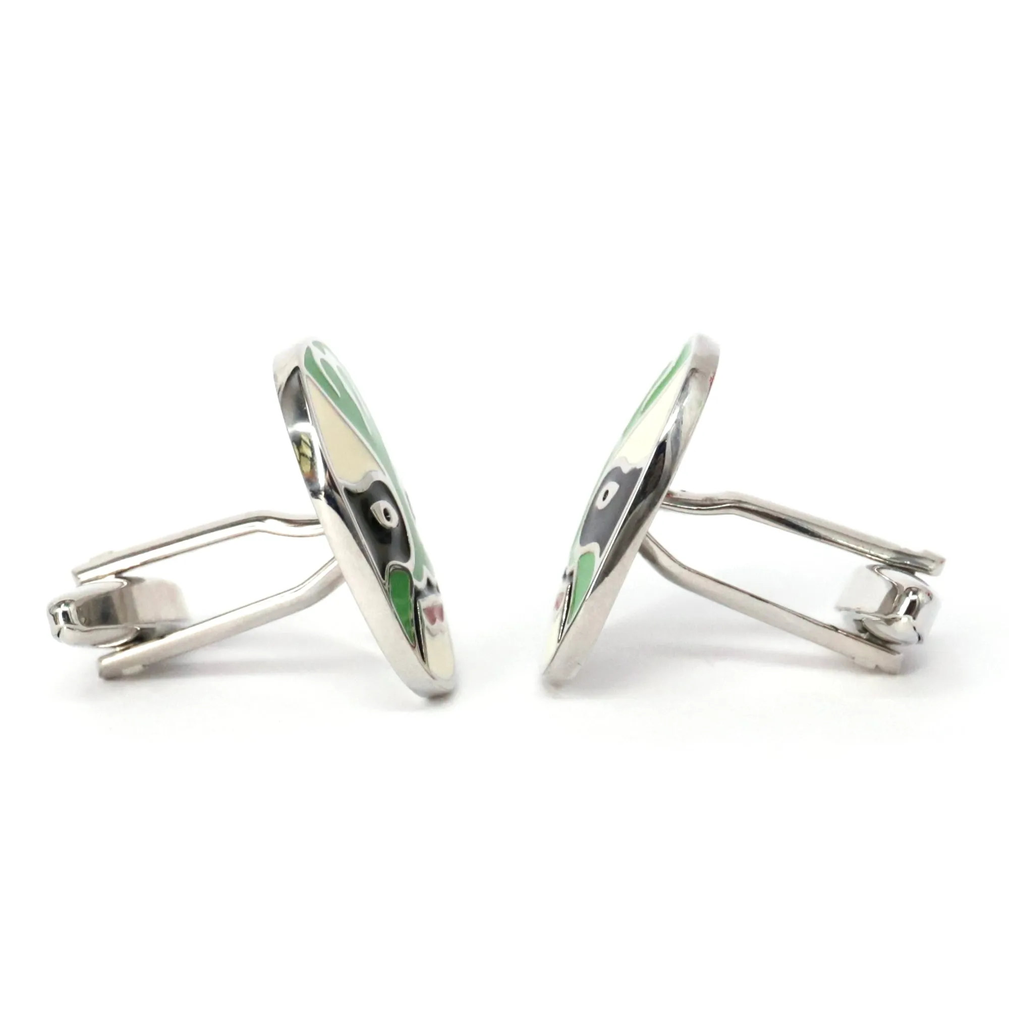 Jing Mask or Chinese Opera mask  green white Cufflinks (Online Exclusive)