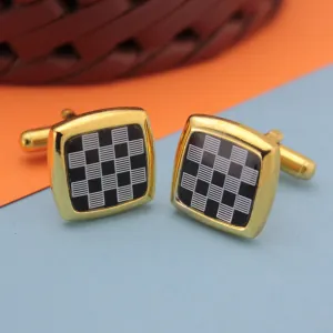 Kavove The Check Prix Black & Golden Cufflink For Men