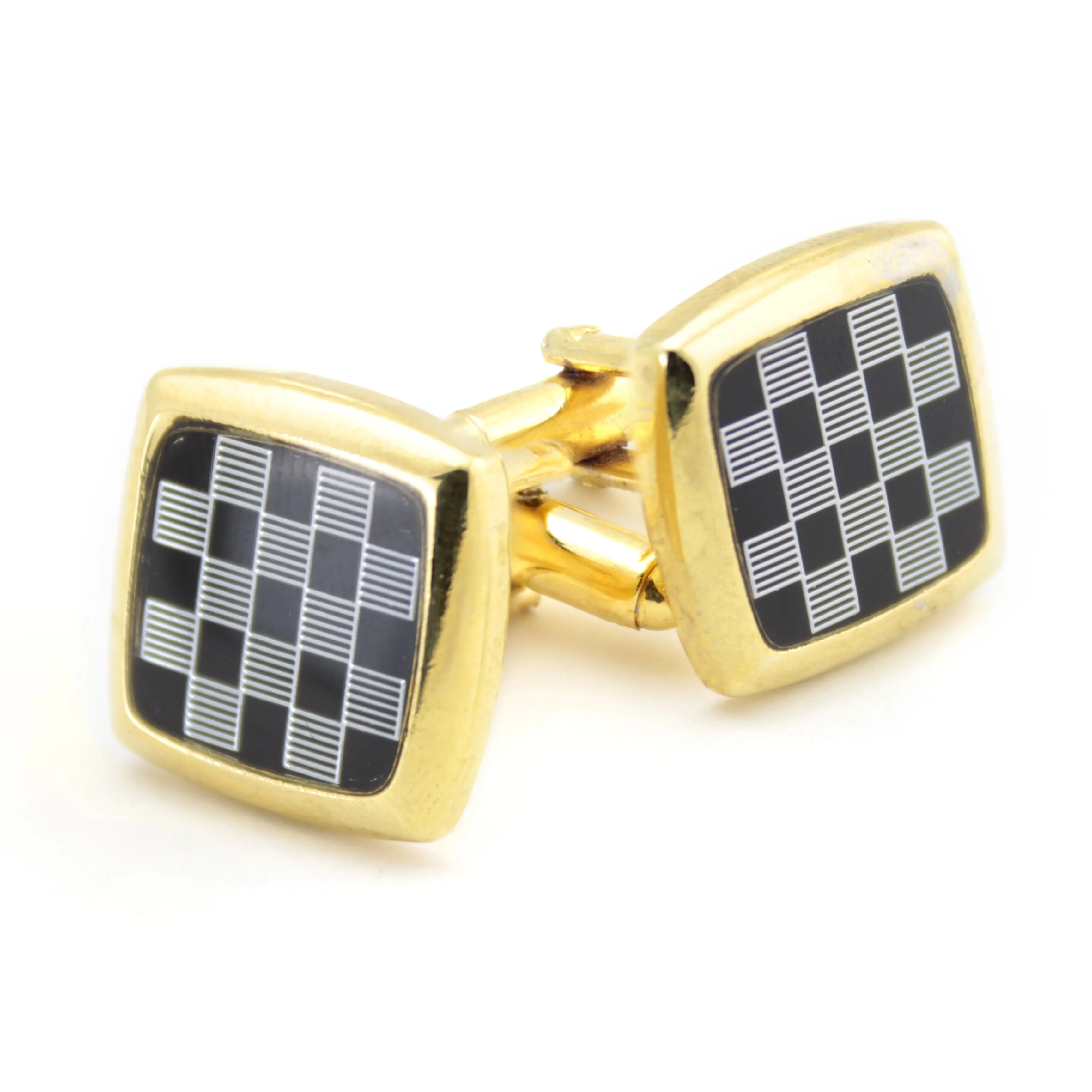 Kavove The Check Prix Black & Golden Cufflink For Men