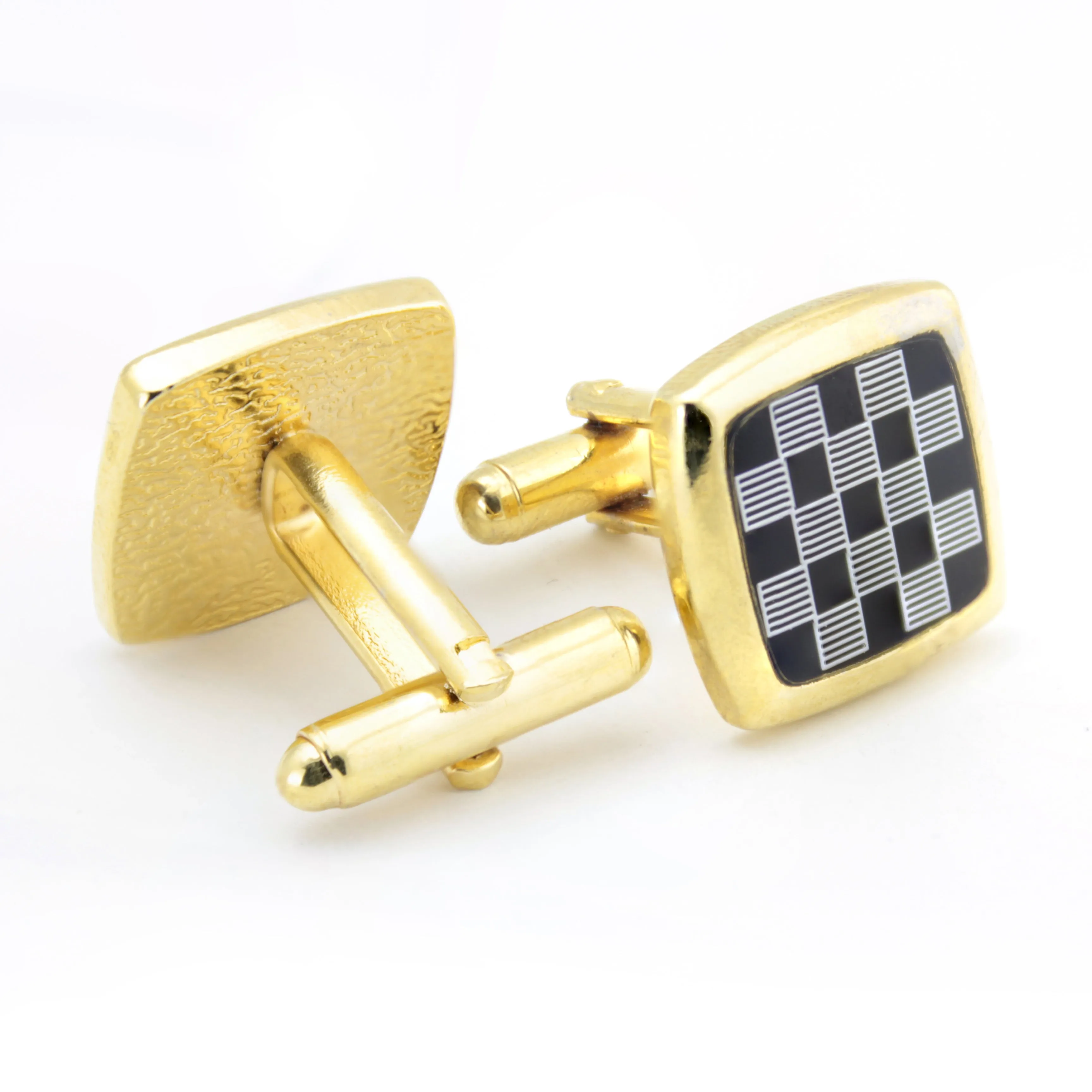 Kavove The Check Prix Black & Golden Cufflink For Men