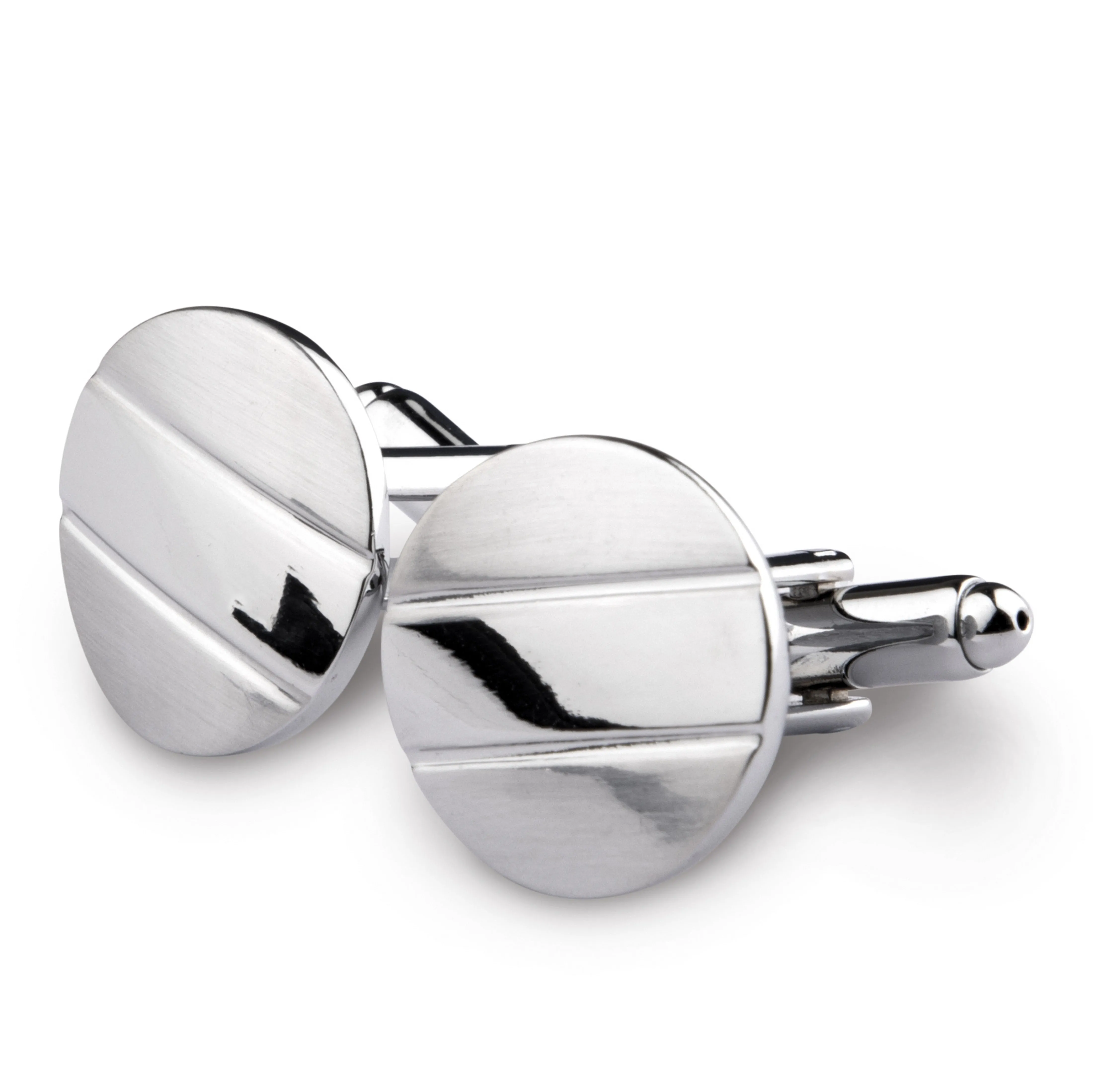 Kavove The Circular Silver Coloured Cufflinks For Men