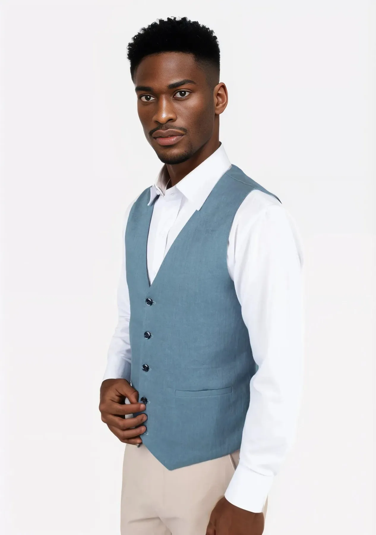 Koi Blue Linen Vest