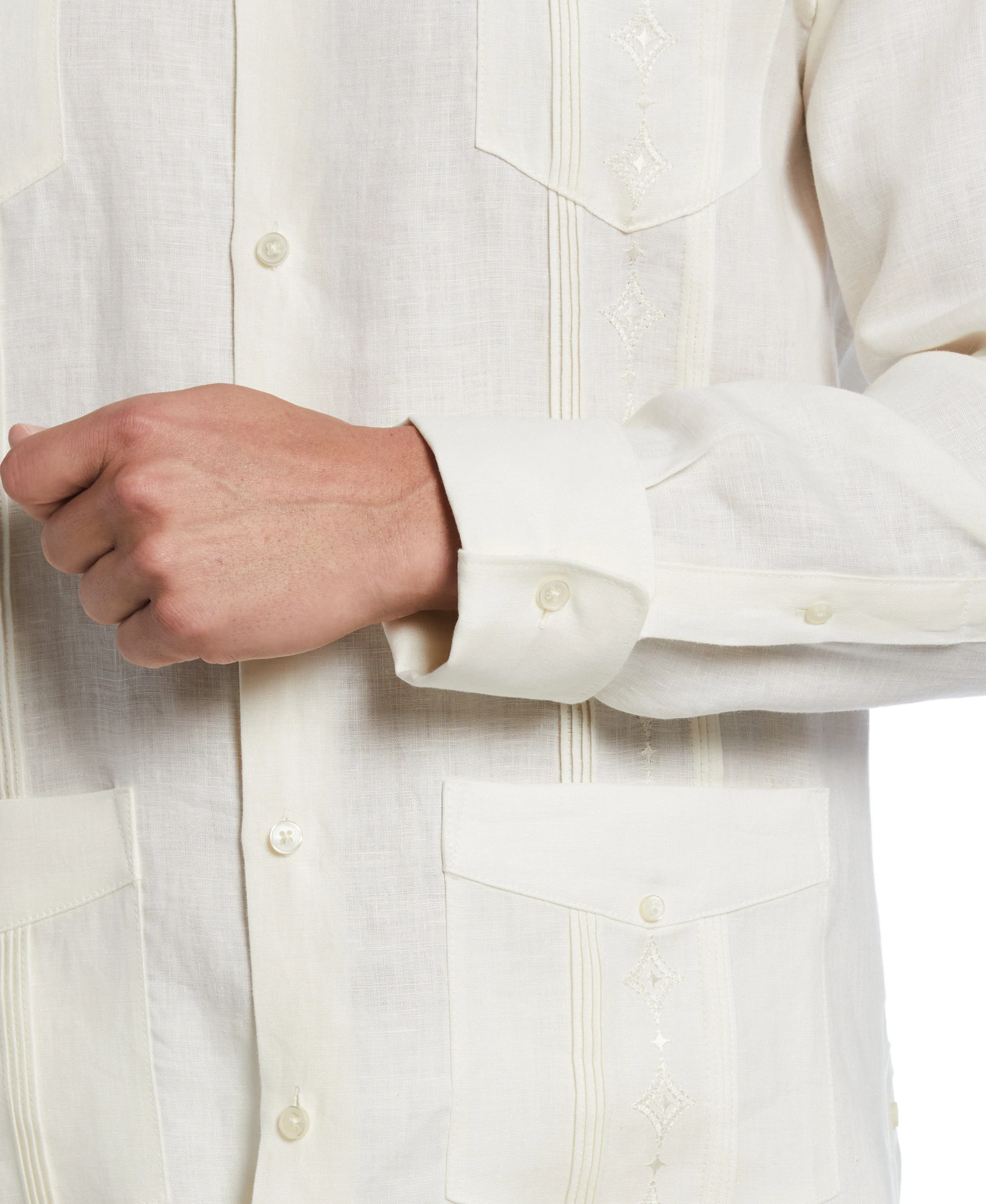 Linen Embroidered French Cuff Guayabera Shirt