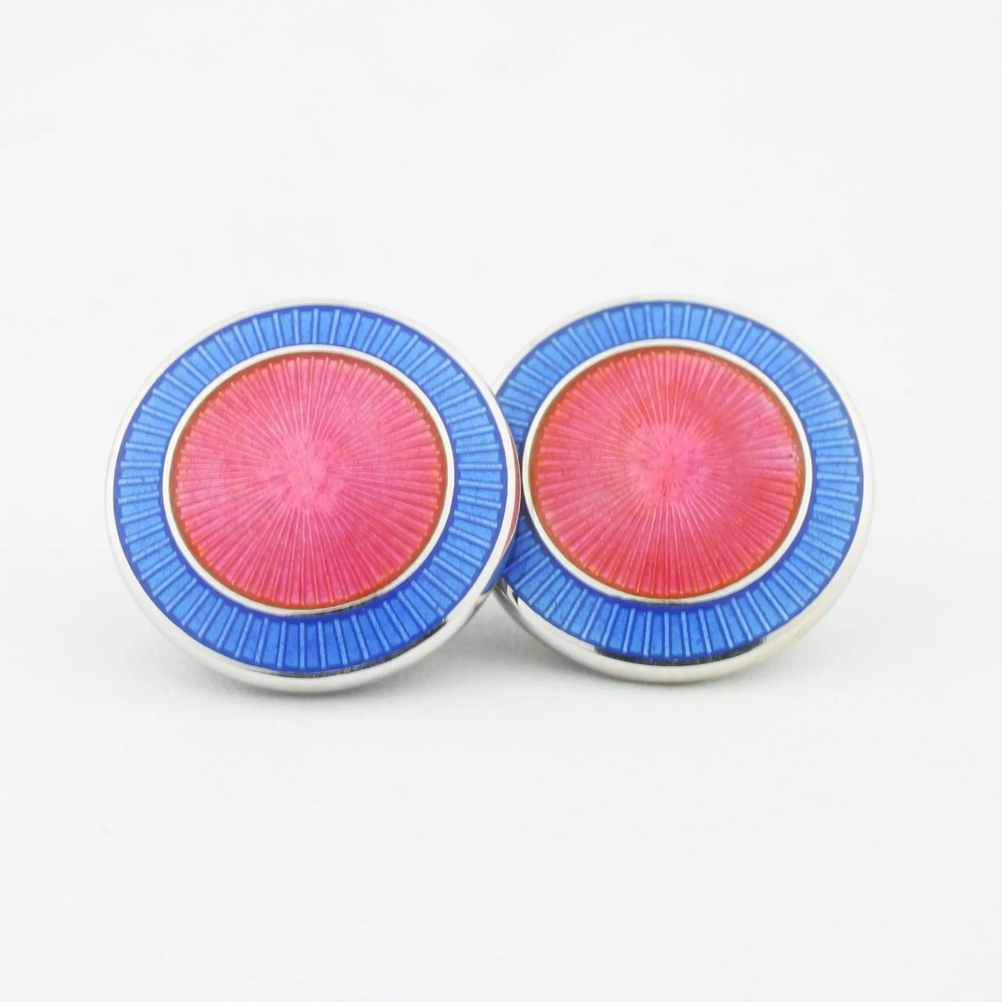 Longmire Sterling Silver Double Circle Pale Blue & Pink Enamel Cufflinks