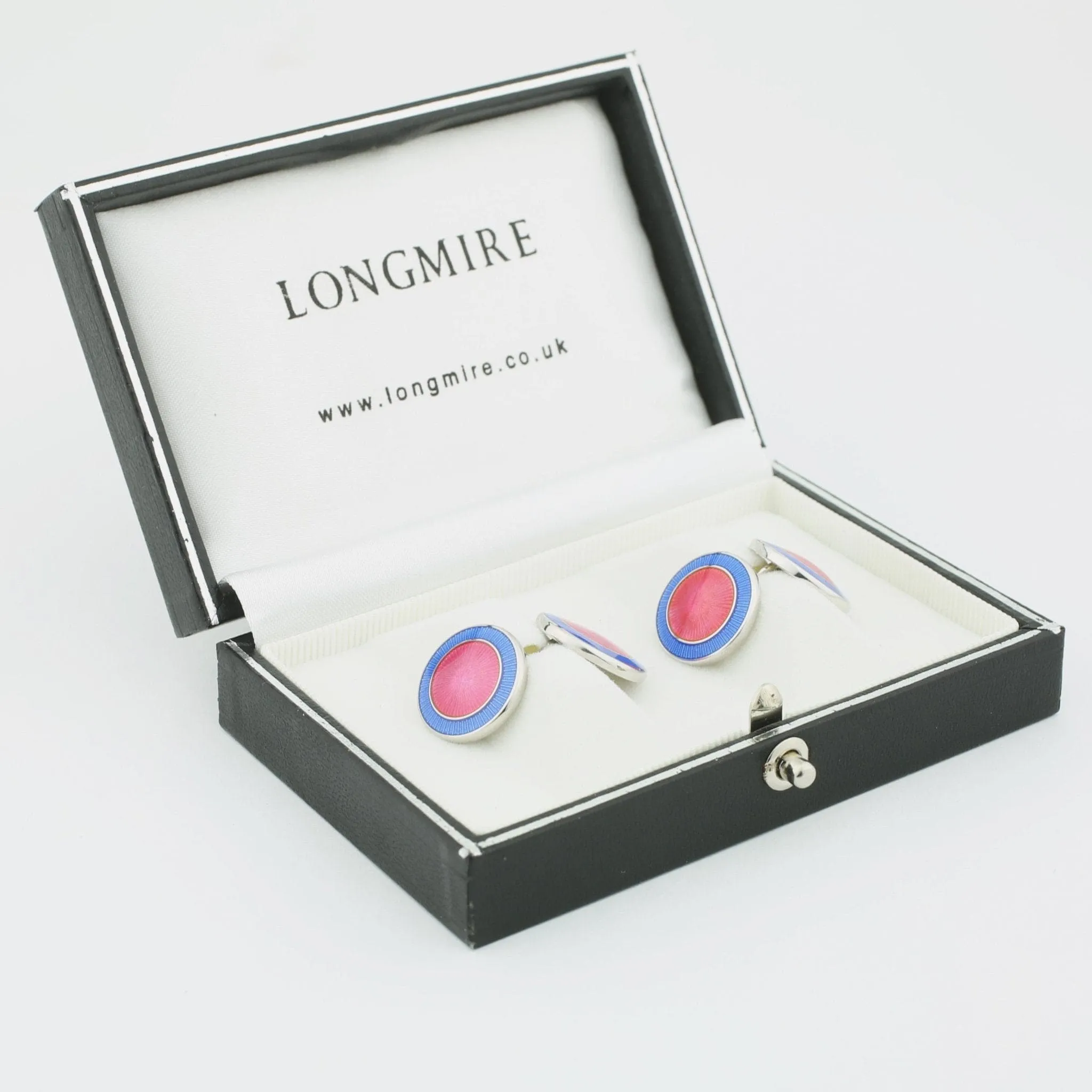 Longmire Sterling Silver Double Circle Pale Blue & Pink Enamel Cufflinks