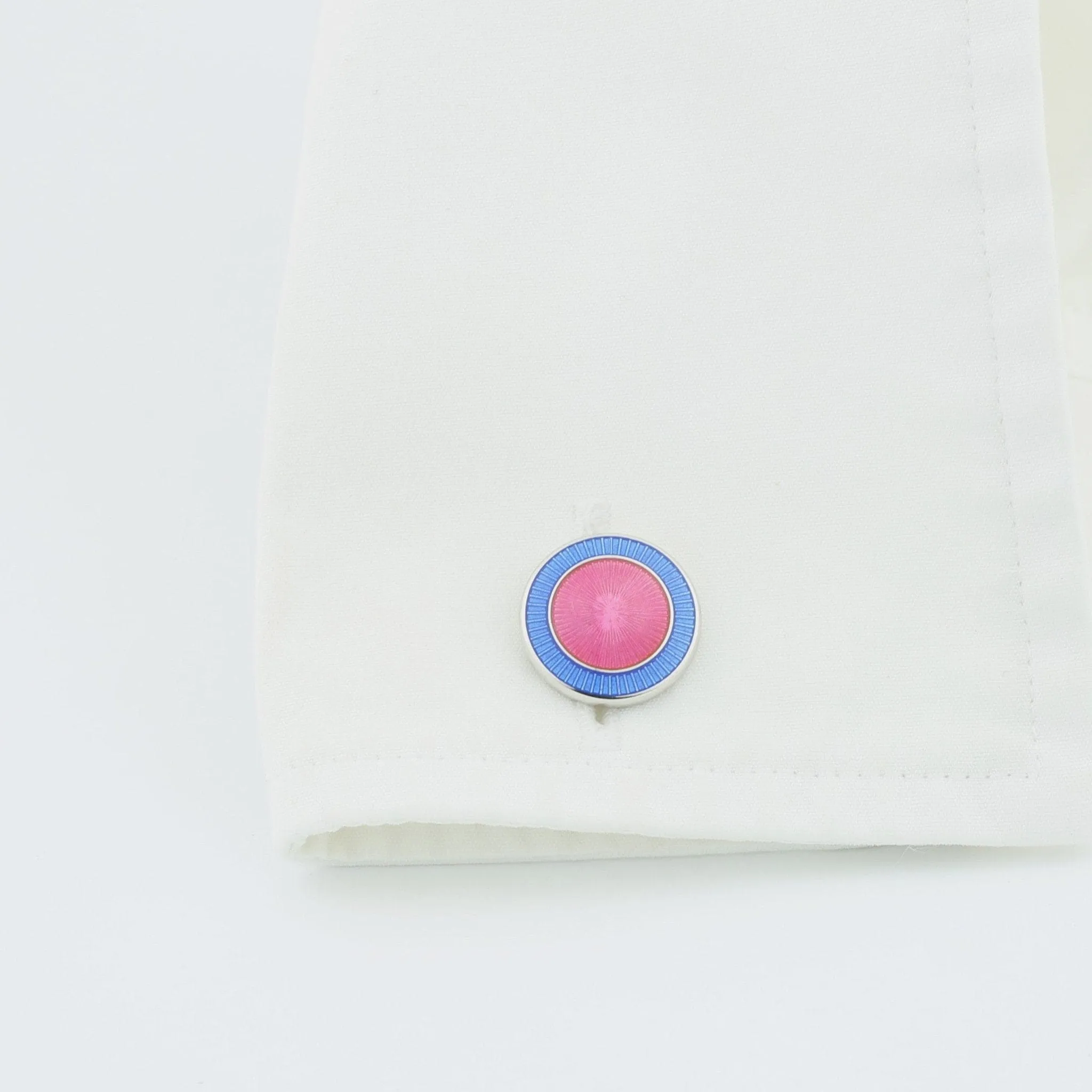 Longmire Sterling Silver Double Circle Pale Blue & Pink Enamel Cufflinks