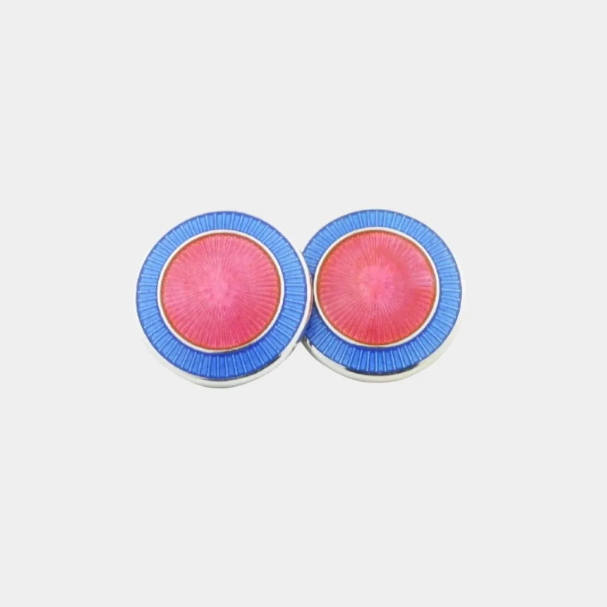 Longmire Sterling Silver Double Circle Pale Blue & Pink Enamel Cufflinks