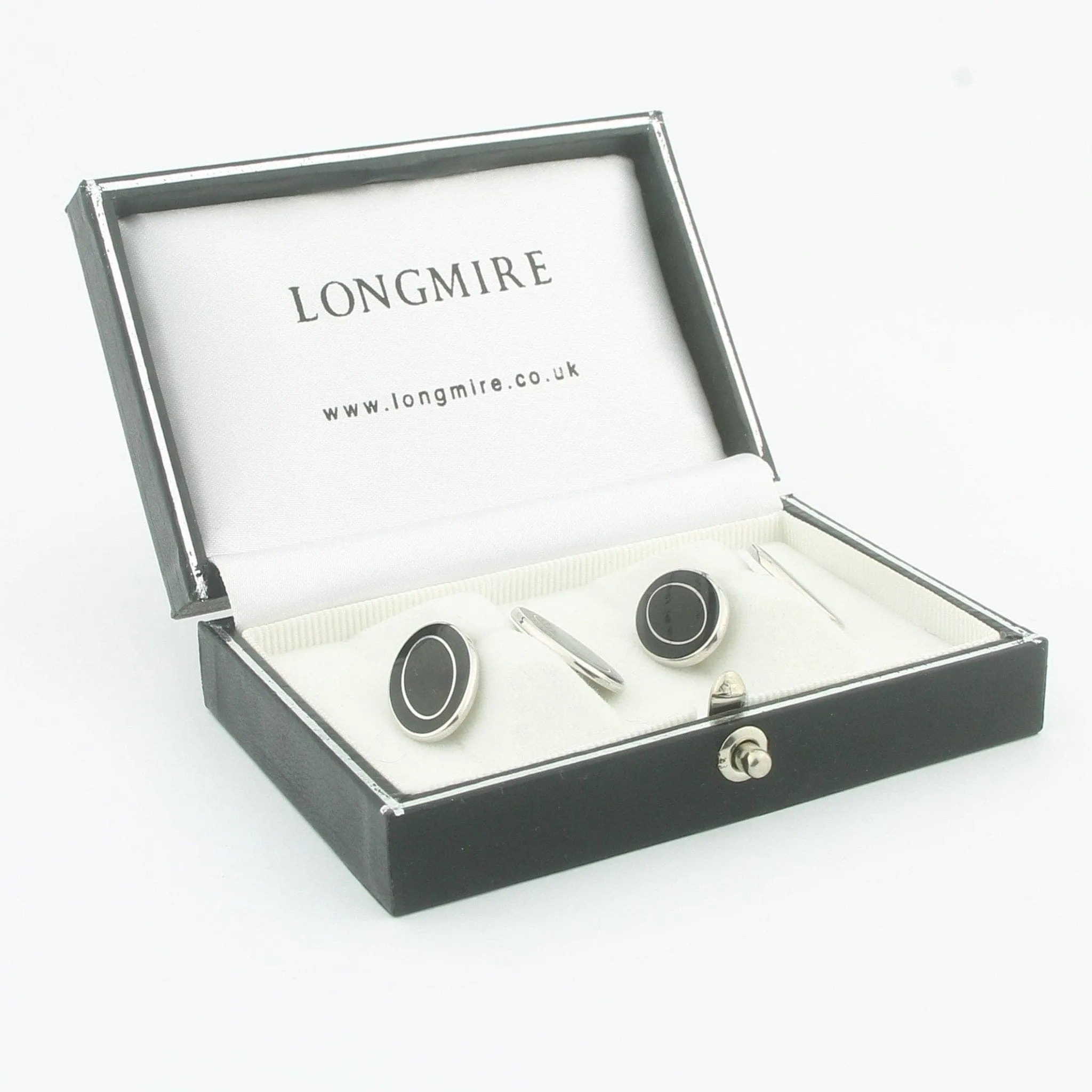 Longmire Sterling Silver Double Oval Black Enamel Cufflinks