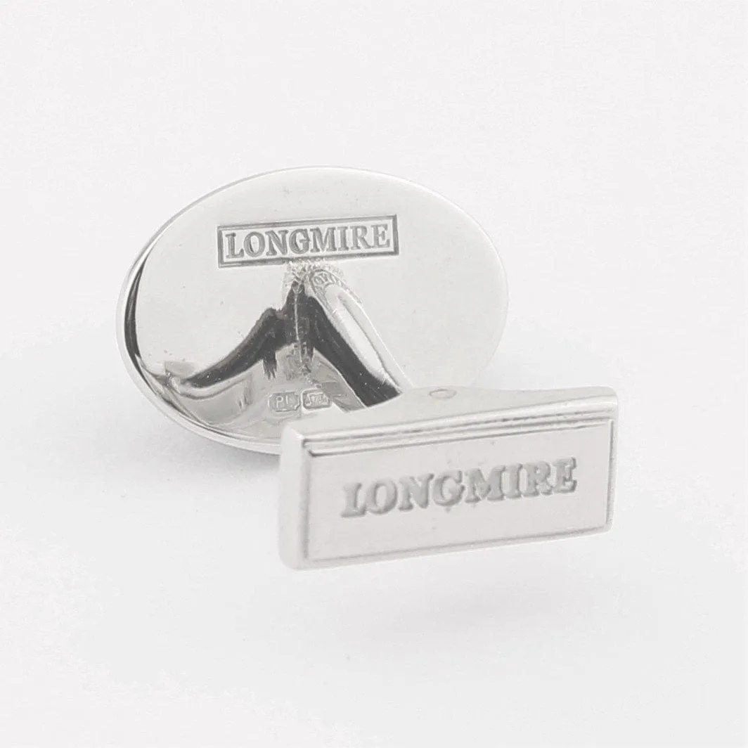 Longmire Sterling Silver Double Oval Blue & White Enamel Cufflinks with T-Bar