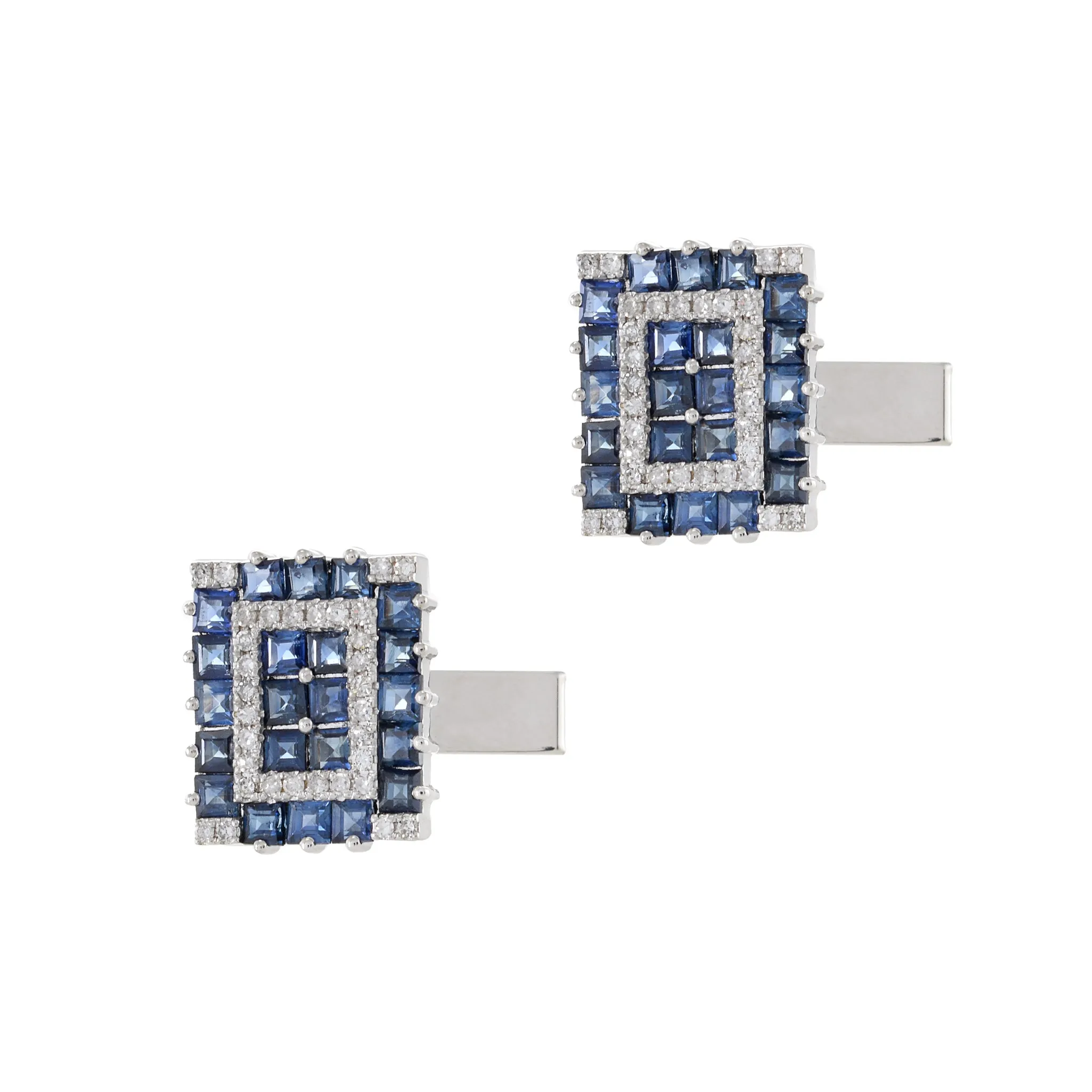 Louis Martin 14KT White Gold Diamond and Sapphire Geometric Cufflinks