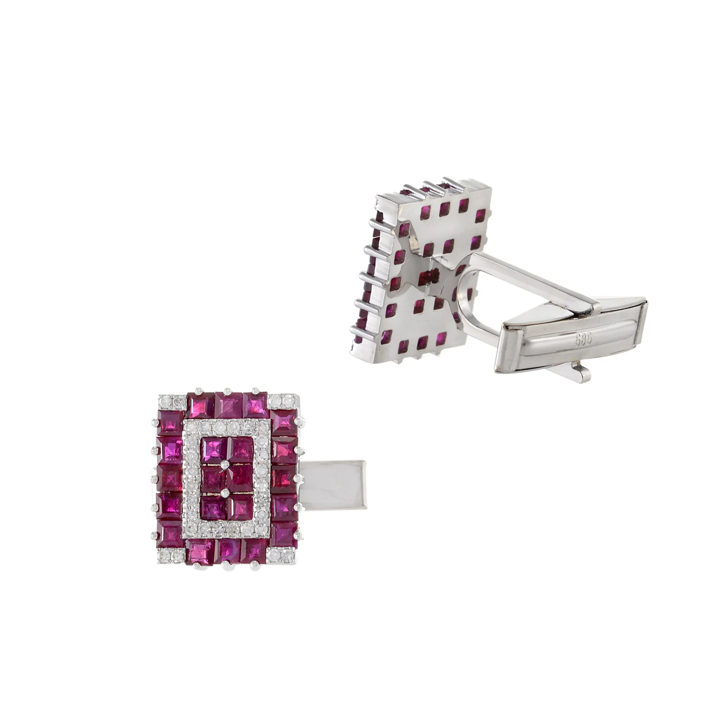 Louis Martin 14KT White Gold Ruby and Diamond Geometric Cufflinks