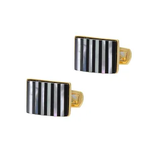 Louis Martin 18KT Yellow Gold Vermeil Black Onyx and Mother of Pearl Striped Cufflinks