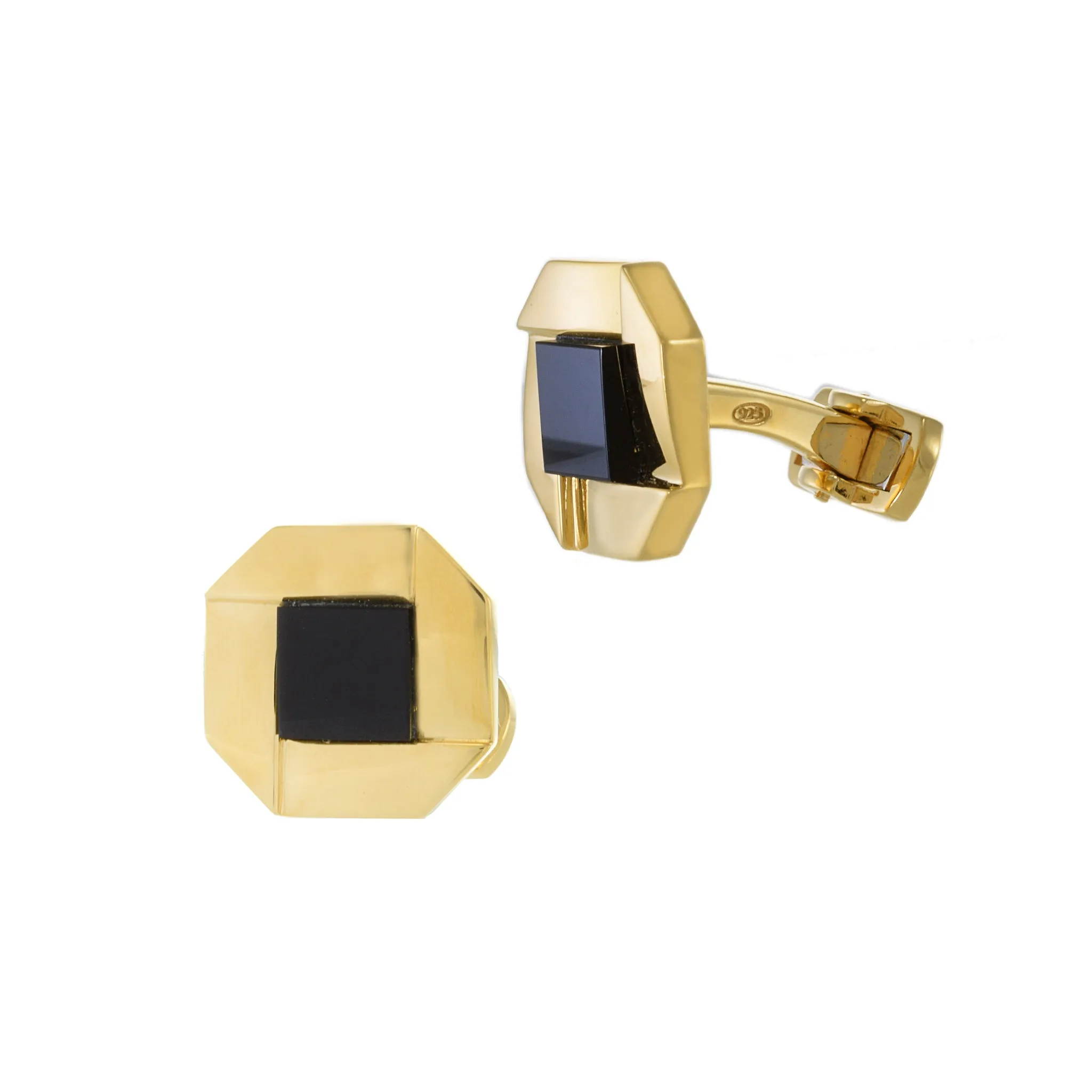 Louis Martin 18KT Yellow Gold Vermeil Black Onyx Square Cufflinks