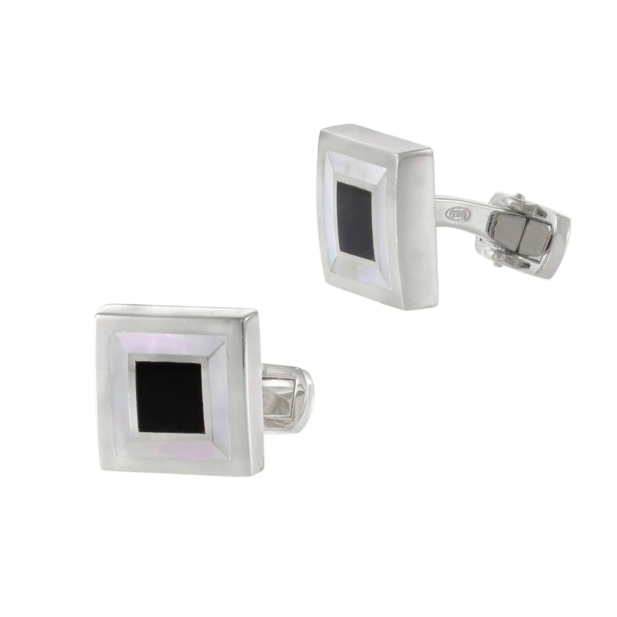 Louis Martin Sterling Silver, Black Onyx, and Mother of Pearl Square Cufflinks