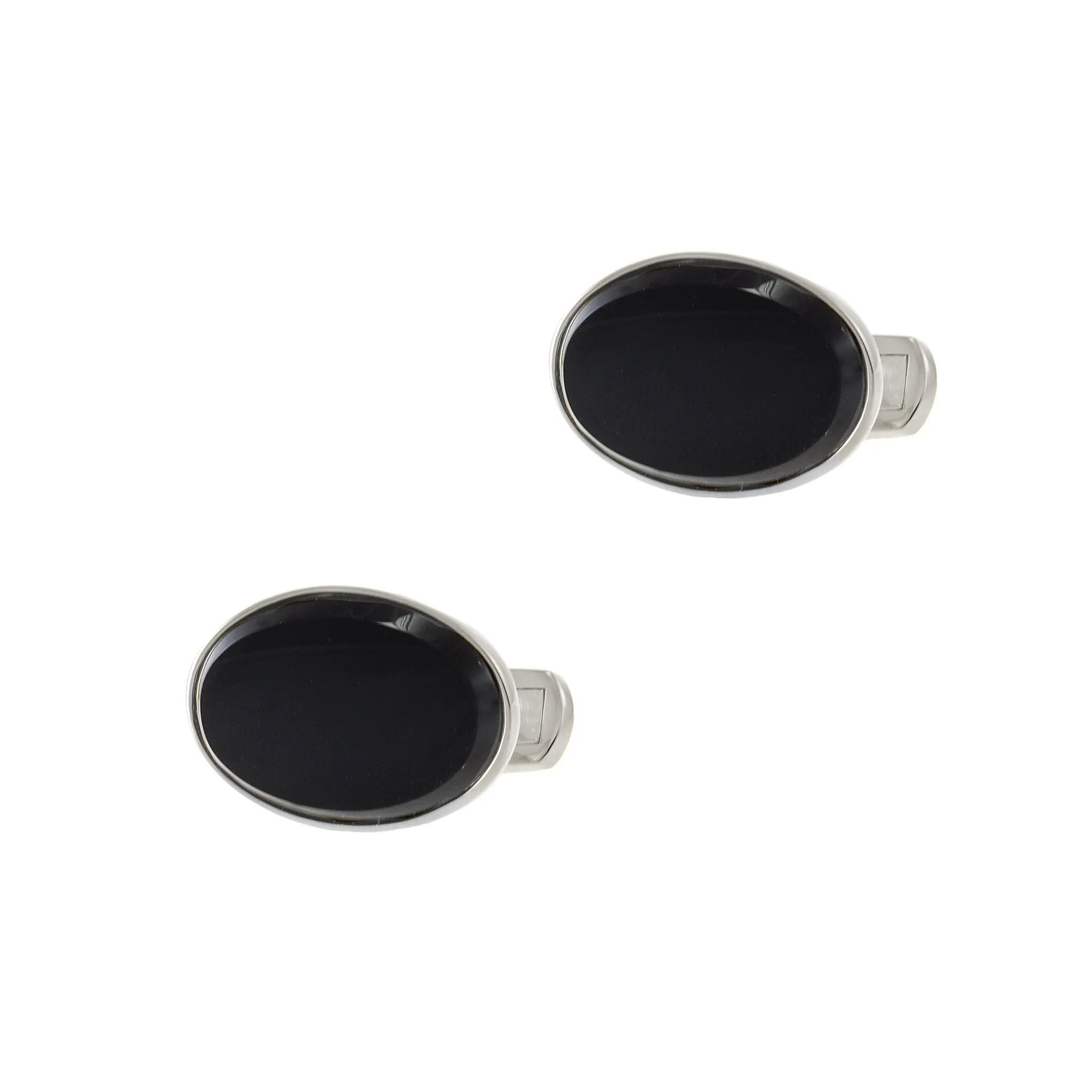 Louis Martin Sterling Silver Oval Black Onyx Stone Cufflinks