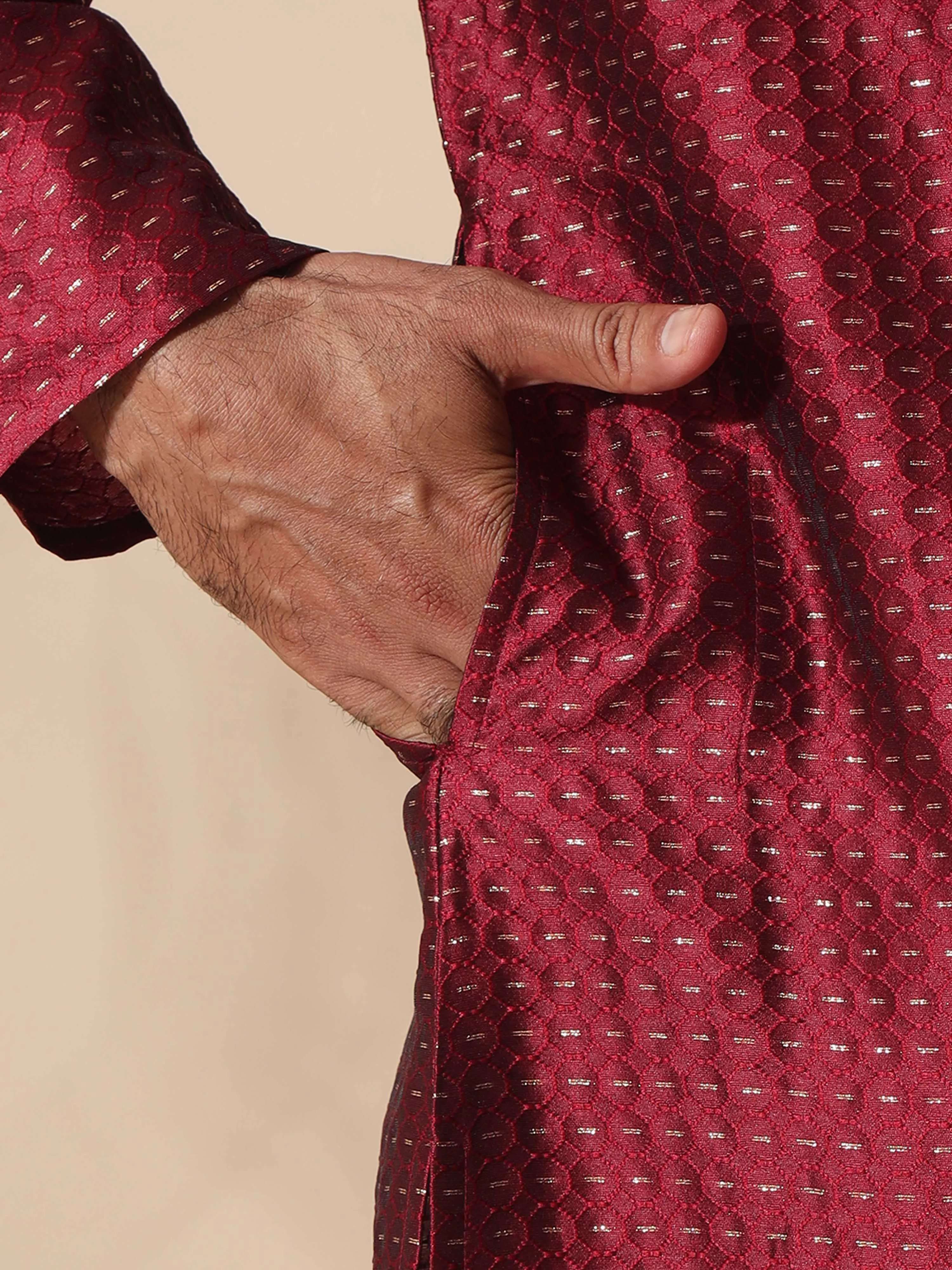 Maroon with Gold Embroidered Long Kurta