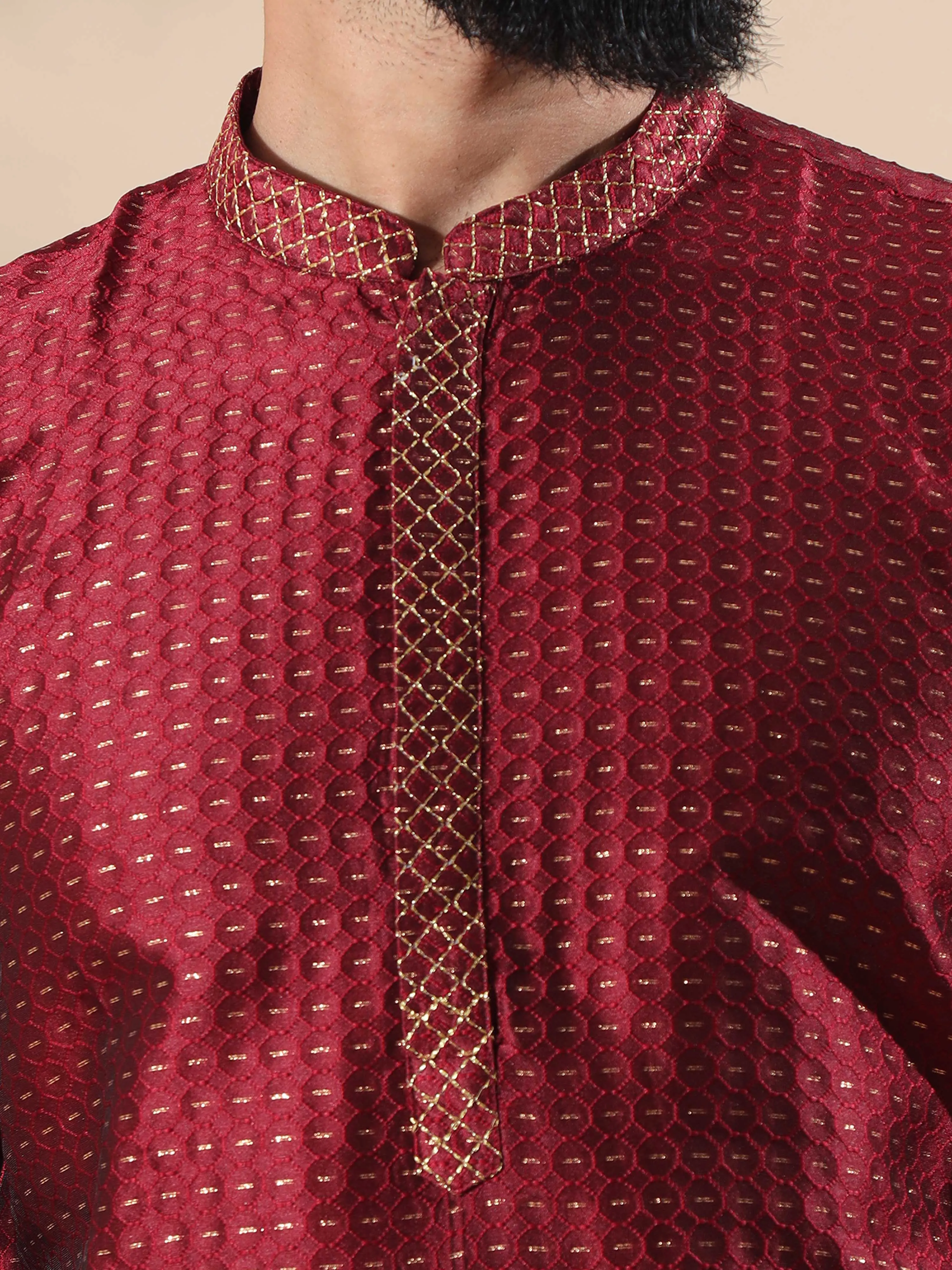 Maroon with Gold Embroidered Long Kurta