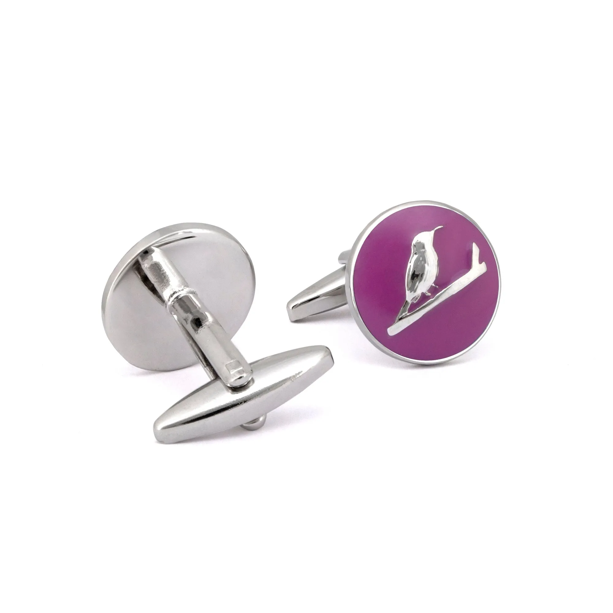 MarZthomson Botanic Series - Round Silver Sunbird Cufflinks