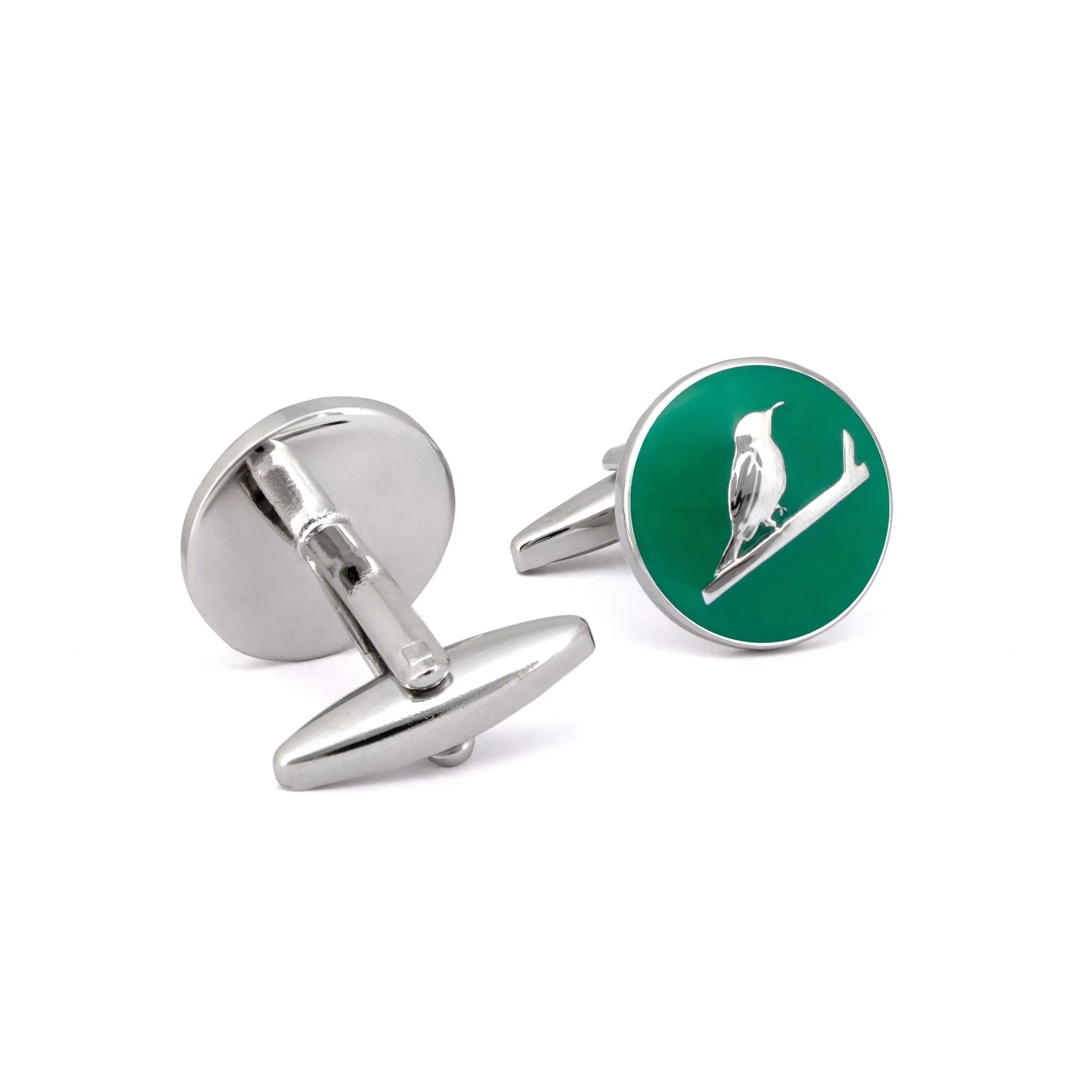 MarZthomson Botanic Series - Round Silver Sunbird Cufflinks