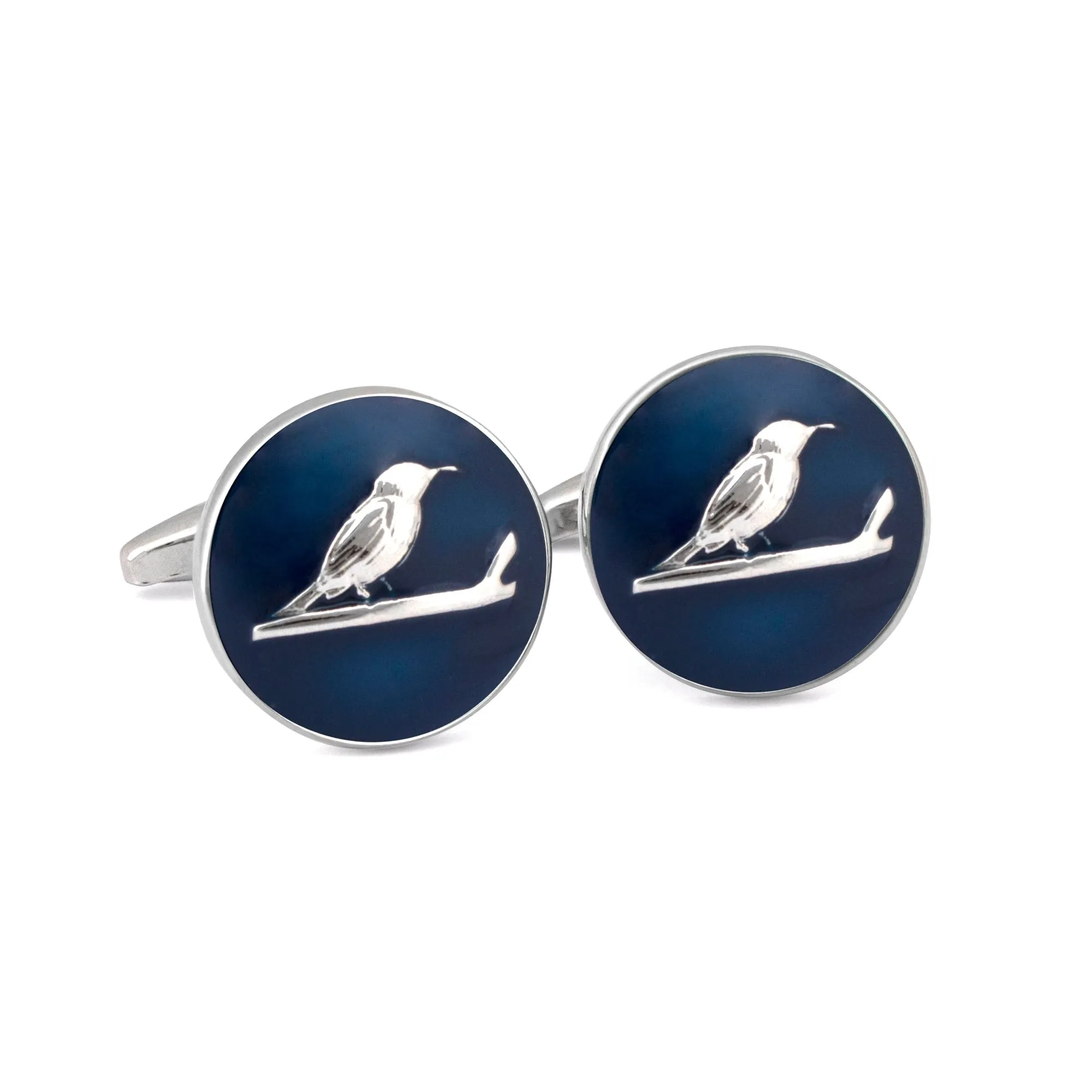 MarZthomson Botanic Series - Round Silver Sunbird Cufflinks