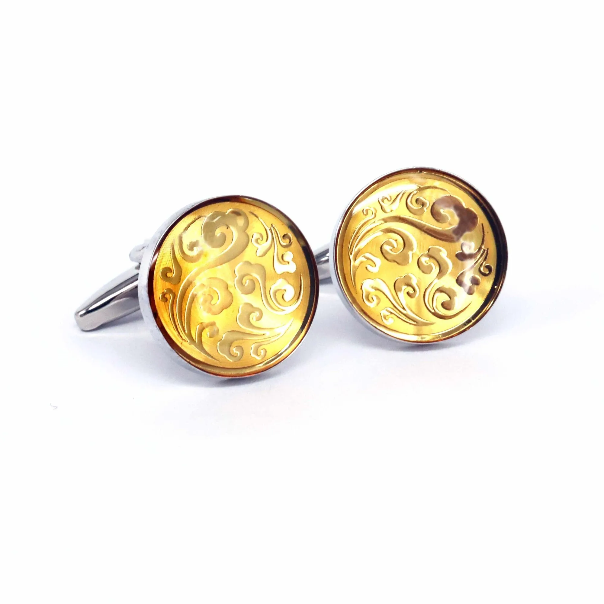 MarZthomson Gold Flower Pasley Design Round Cufflinks  (Online Exclusive)