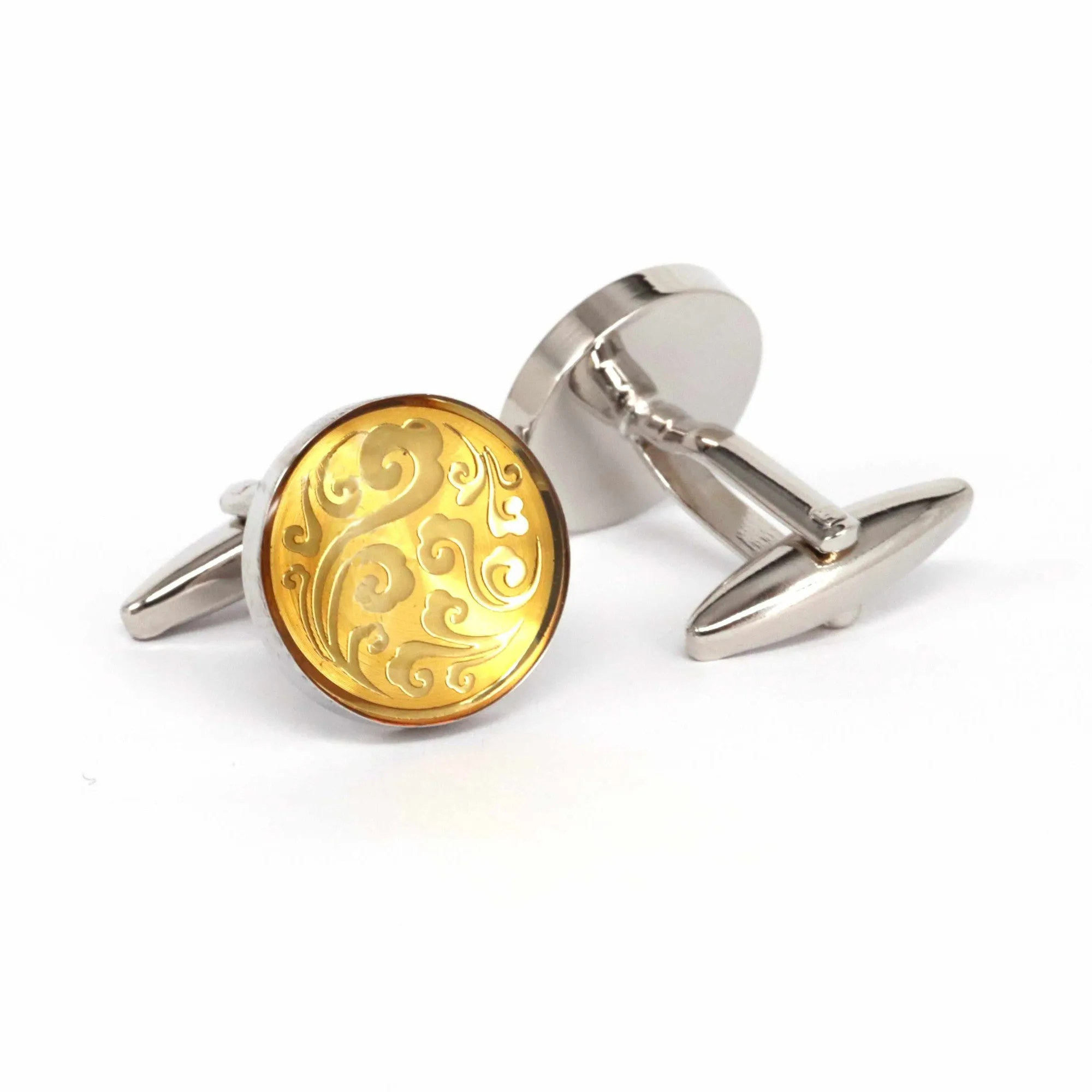 MarZthomson Gold Flower Pasley Design Round Cufflinks  (Online Exclusive)