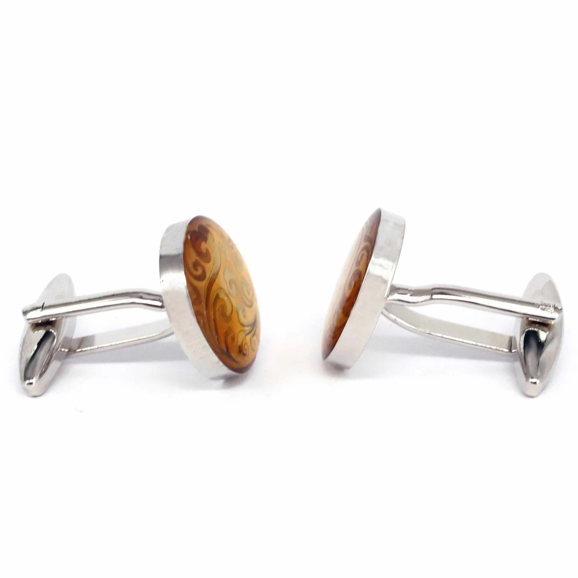 MarZthomson Gold Flower Pasley Design Round Cufflinks  (Online Exclusive)