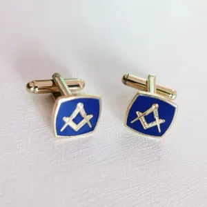 Master Mason Blue Lodge Cufflink - 1 Pair Blue Enamel Square & Compass