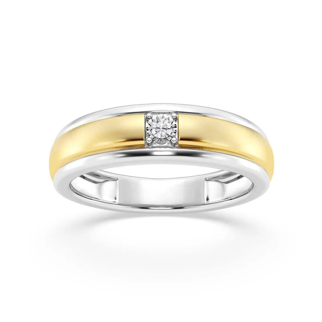 Men's Ring with 0.05ct of Diamonds in 9ct Yellow Gold and Sterling Silver Accents