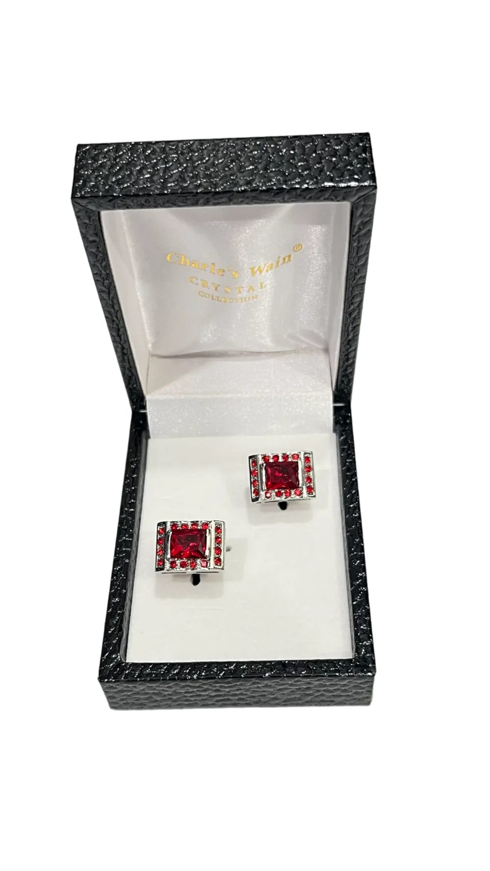 Men's silver cufflinks Red diamonds