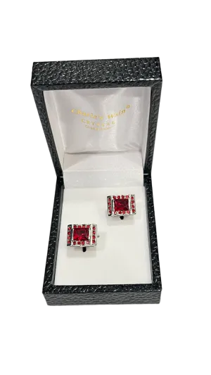 Men's silver cufflinks Red diamonds