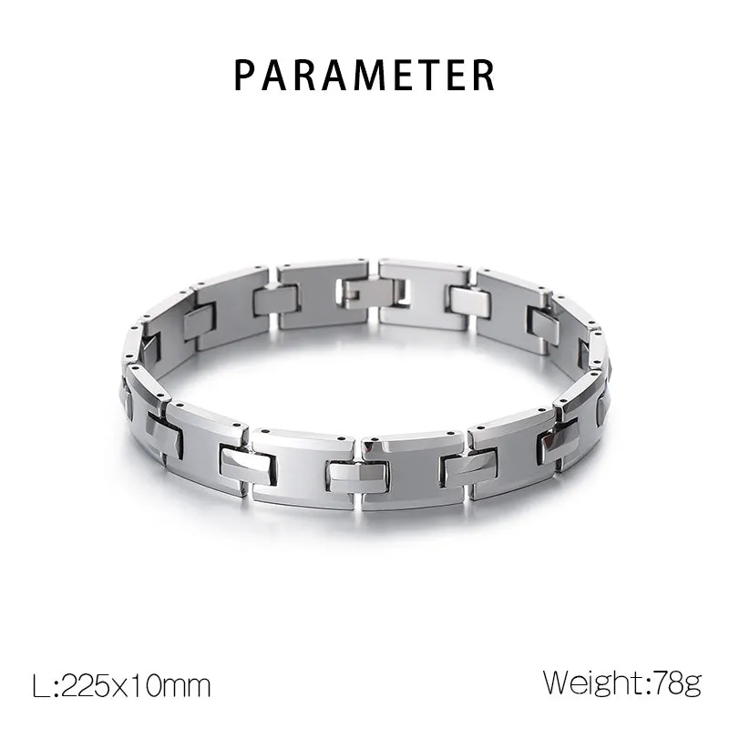 Men's Titanium Stainless Steel Bracelet – Sleek Rectangular Link Design, Hypoallergenic, and Durable for Daily Wear