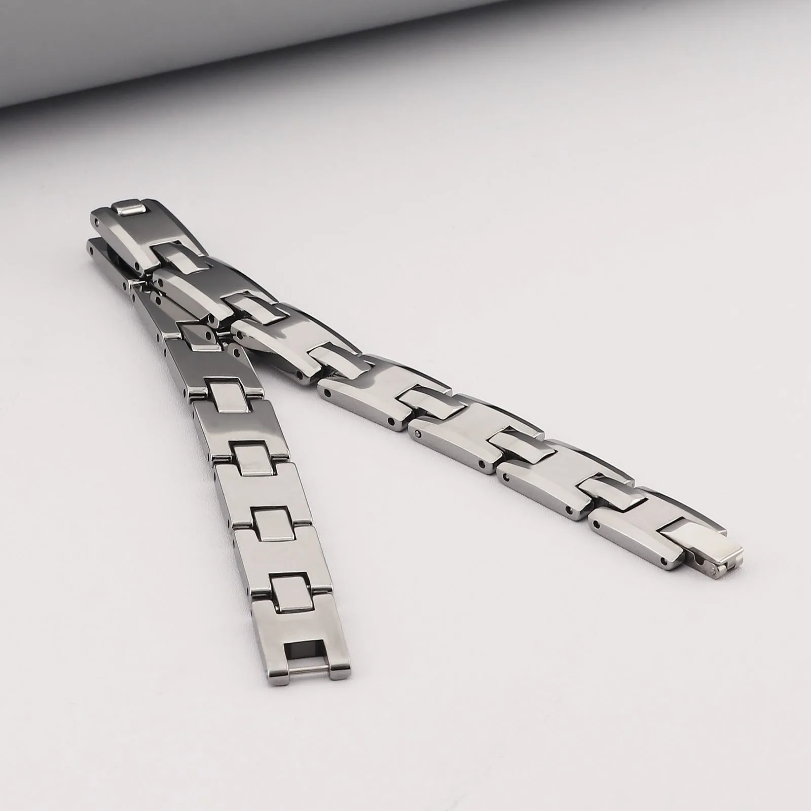 Men's Titanium Stainless Steel Bracelet – Sleek Rectangular Link Design, Hypoallergenic, and Durable for Daily Wear