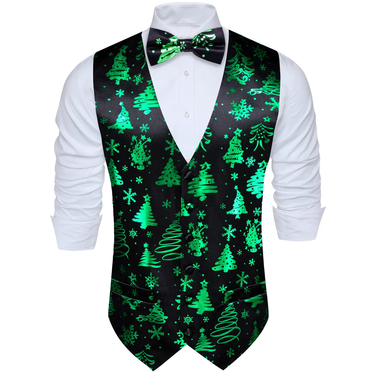 Midnight Black & Evergreen Christmas Tree Waistcoat Set