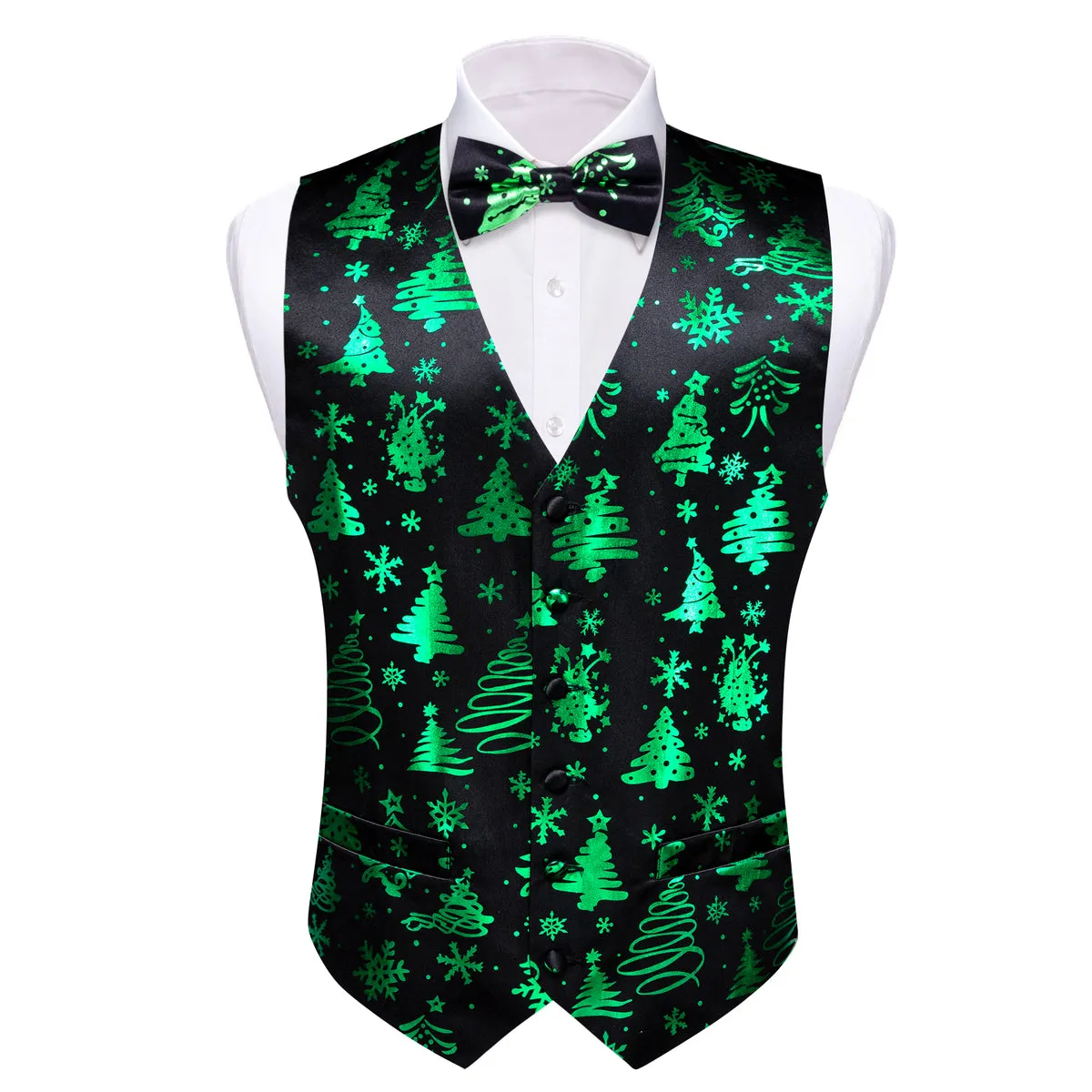 Midnight Black & Evergreen Christmas Tree Waistcoat Set