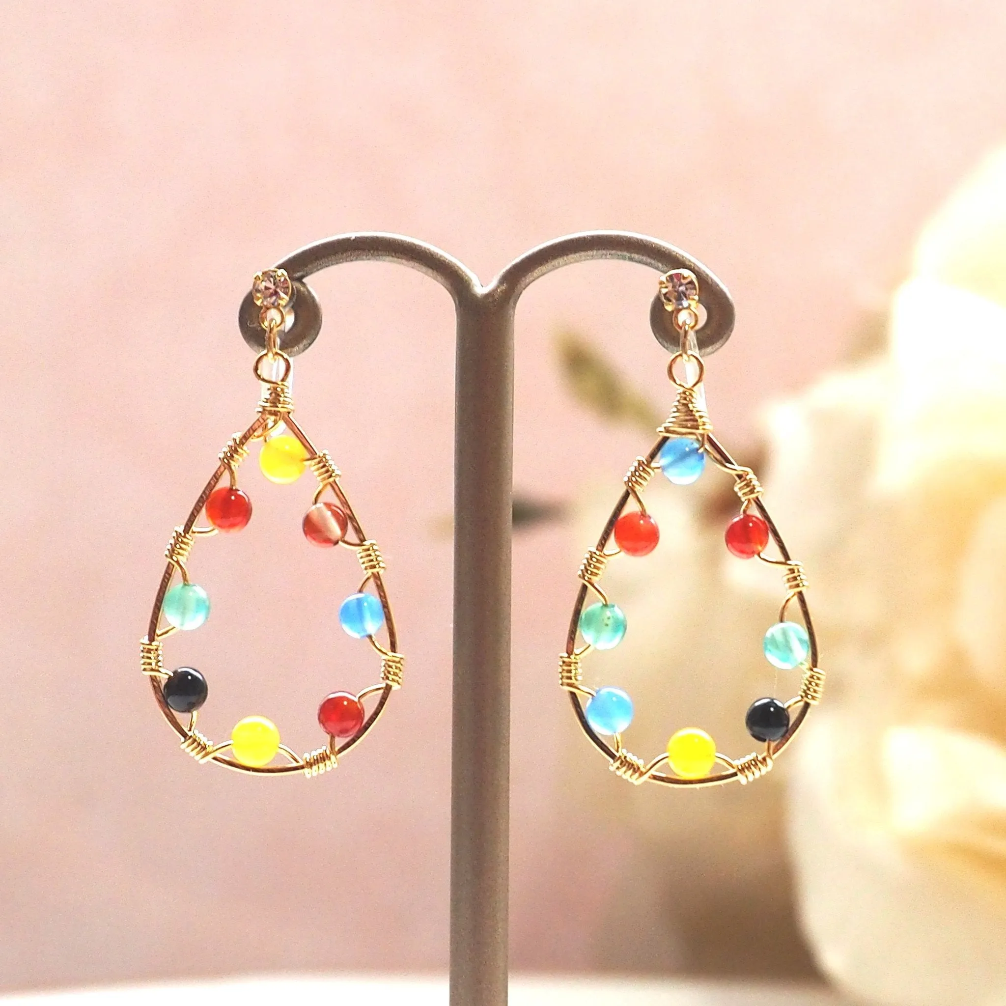 Multi color agate invisible clip on earrings