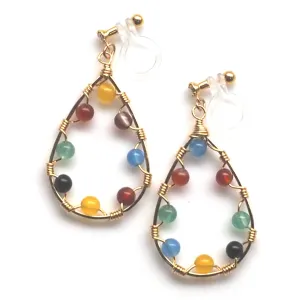 Multi color agate invisible clip on earrings