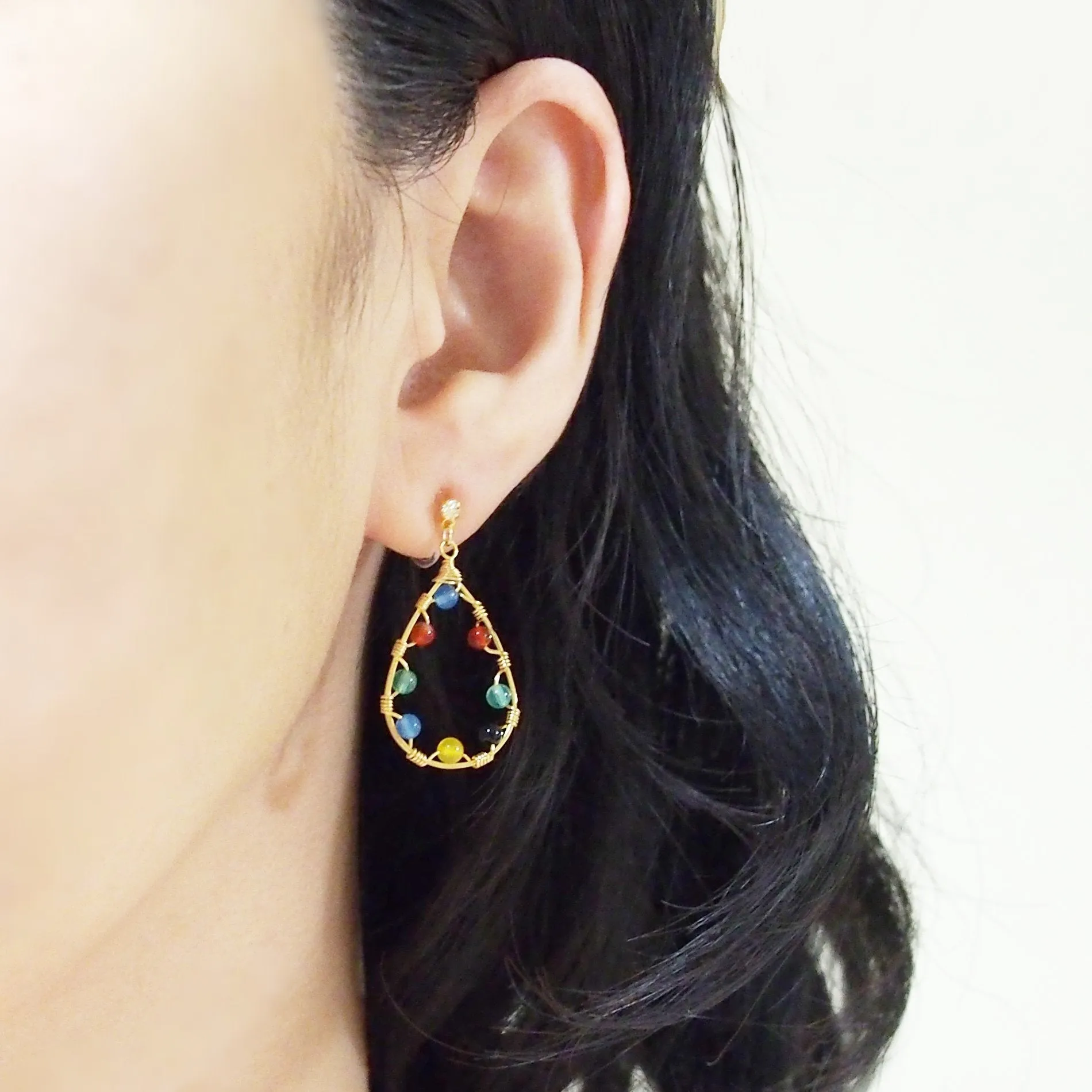 Multi color agate invisible clip on earrings