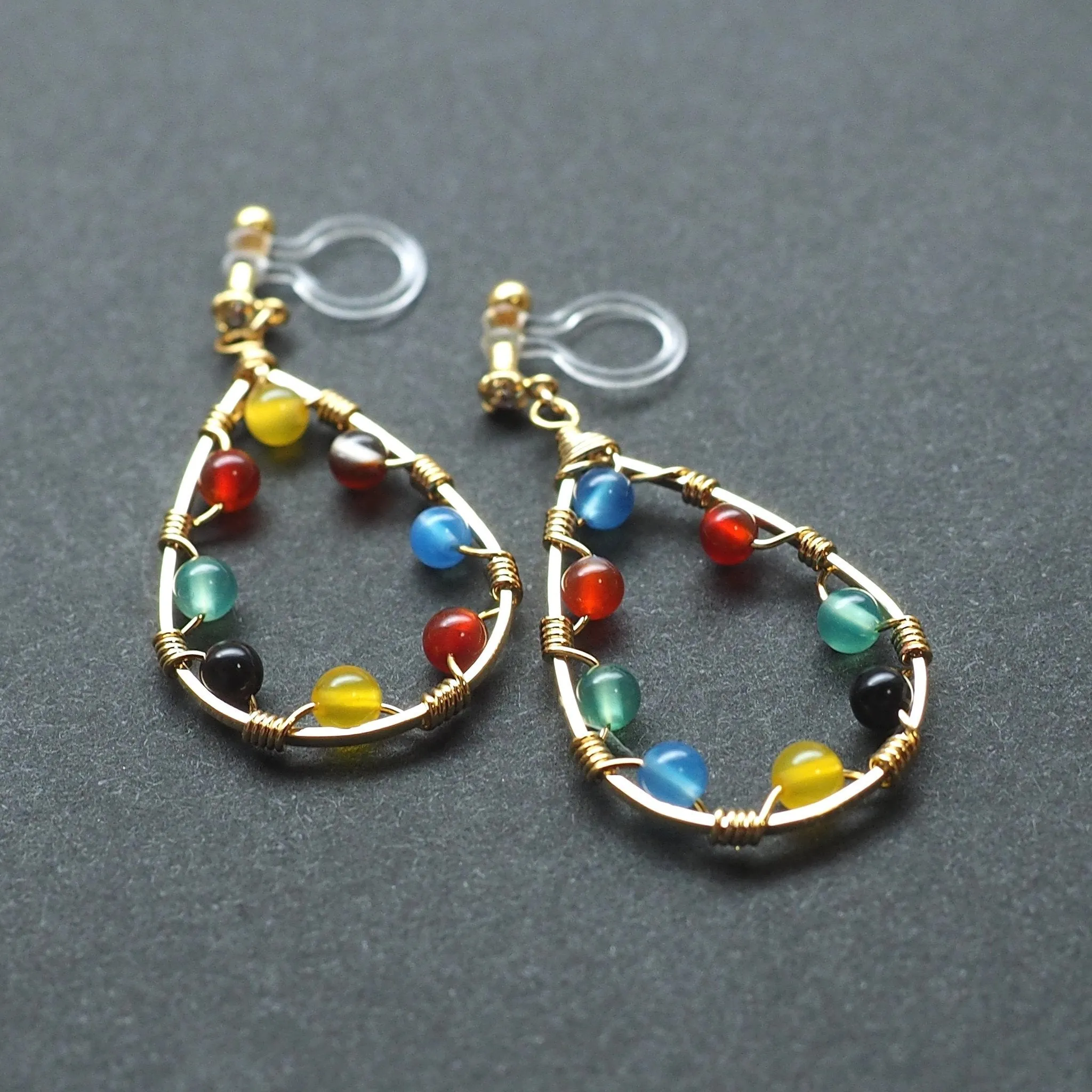 Multi color agate invisible clip on earrings