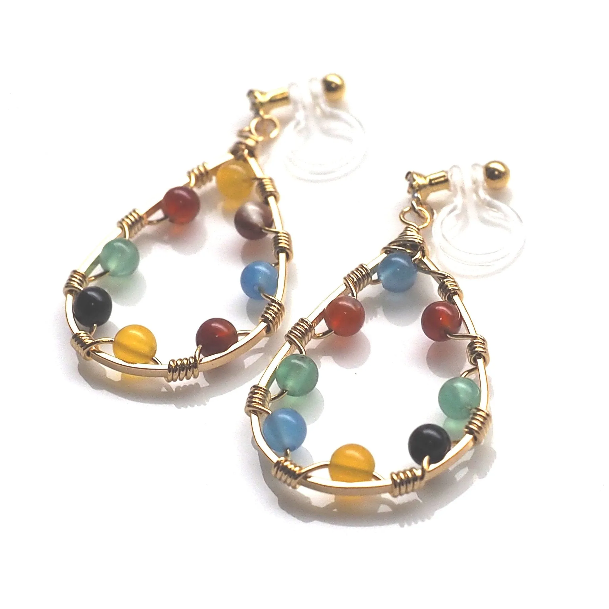 Multi color agate invisible clip on earrings