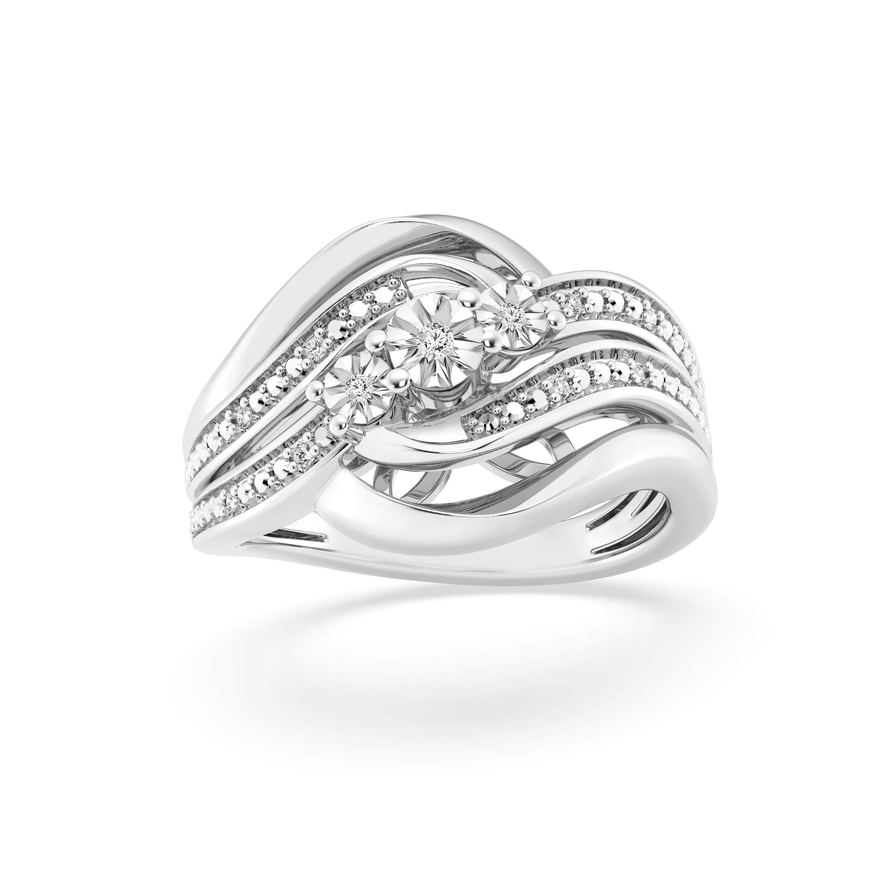 Multi Swirl Ring with 0.05ct of Diamonds in Sterling Silver