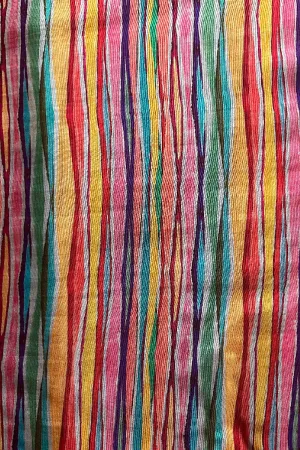 Multicolor Vertical Leheriya Pattern Printed Natural Muslin Silk Fabric