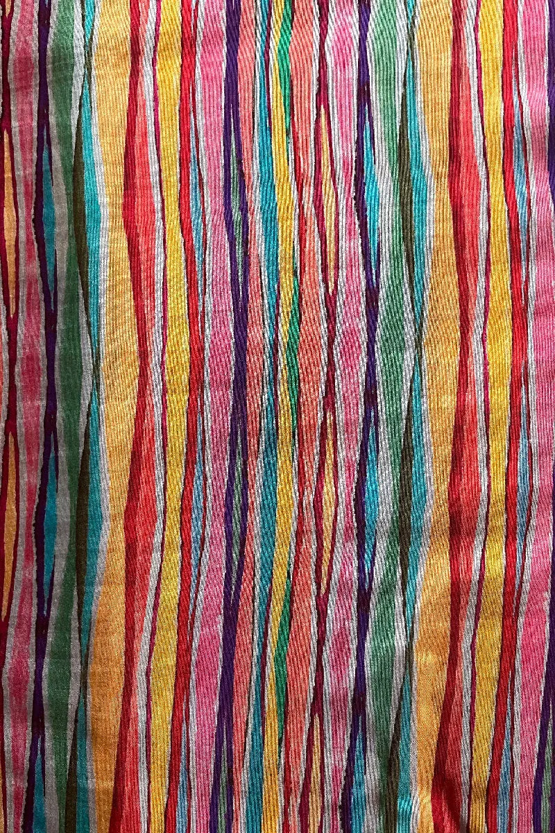 Multicolor Vertical Leheriya Pattern Printed Natural Muslin Silk Fabric