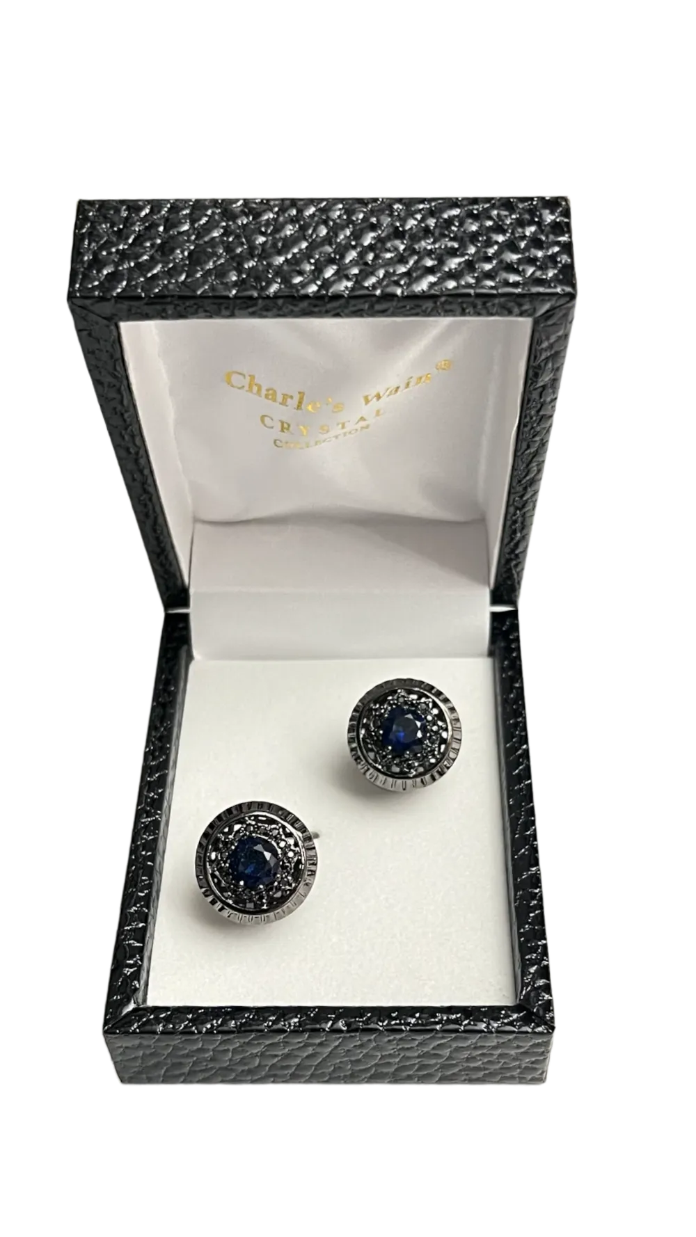 Navy blue men's fancy style diamonds cufflinks