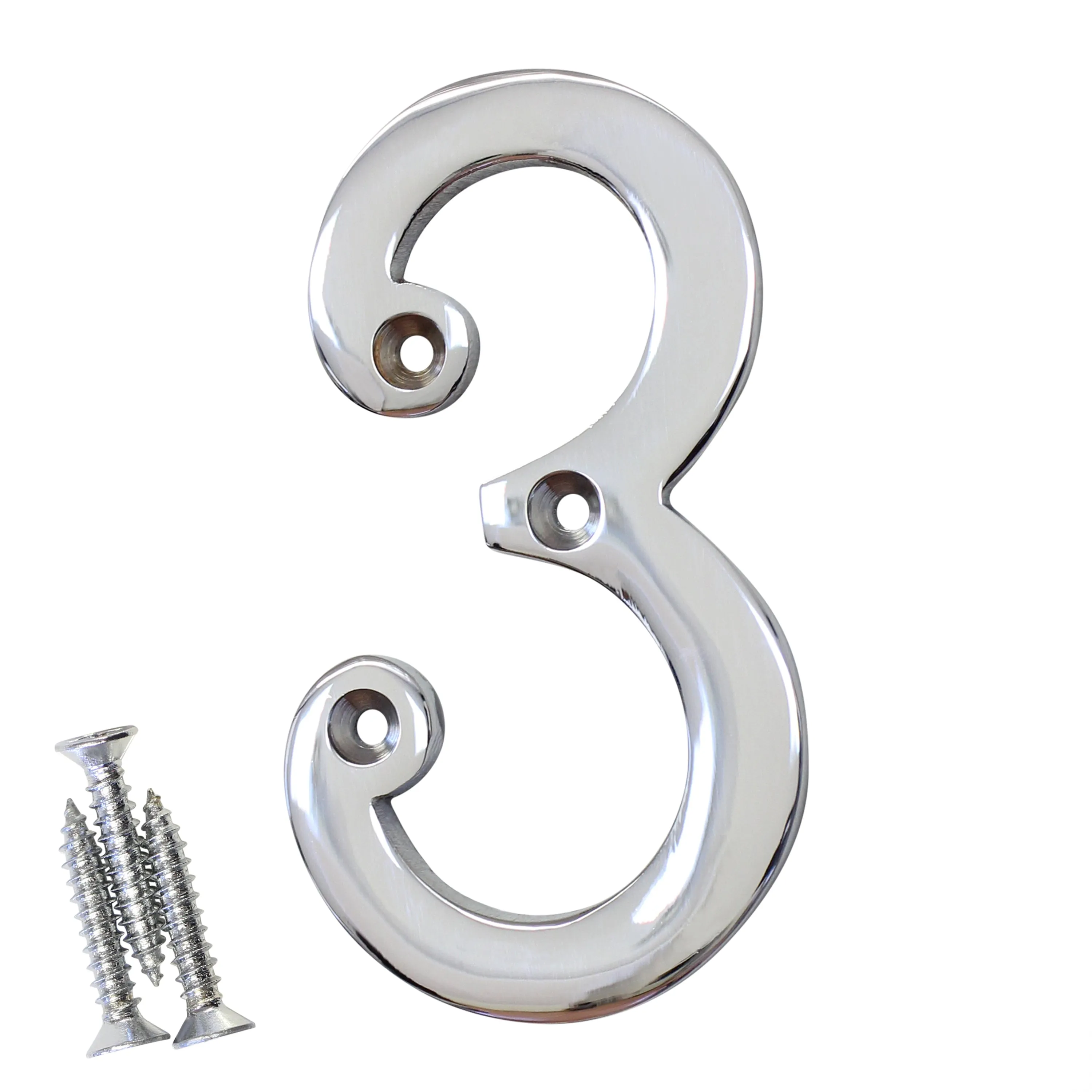 [Number BR2271] Brass Modern Curvy House Number - Polished Chrome Finish - 4 Inch