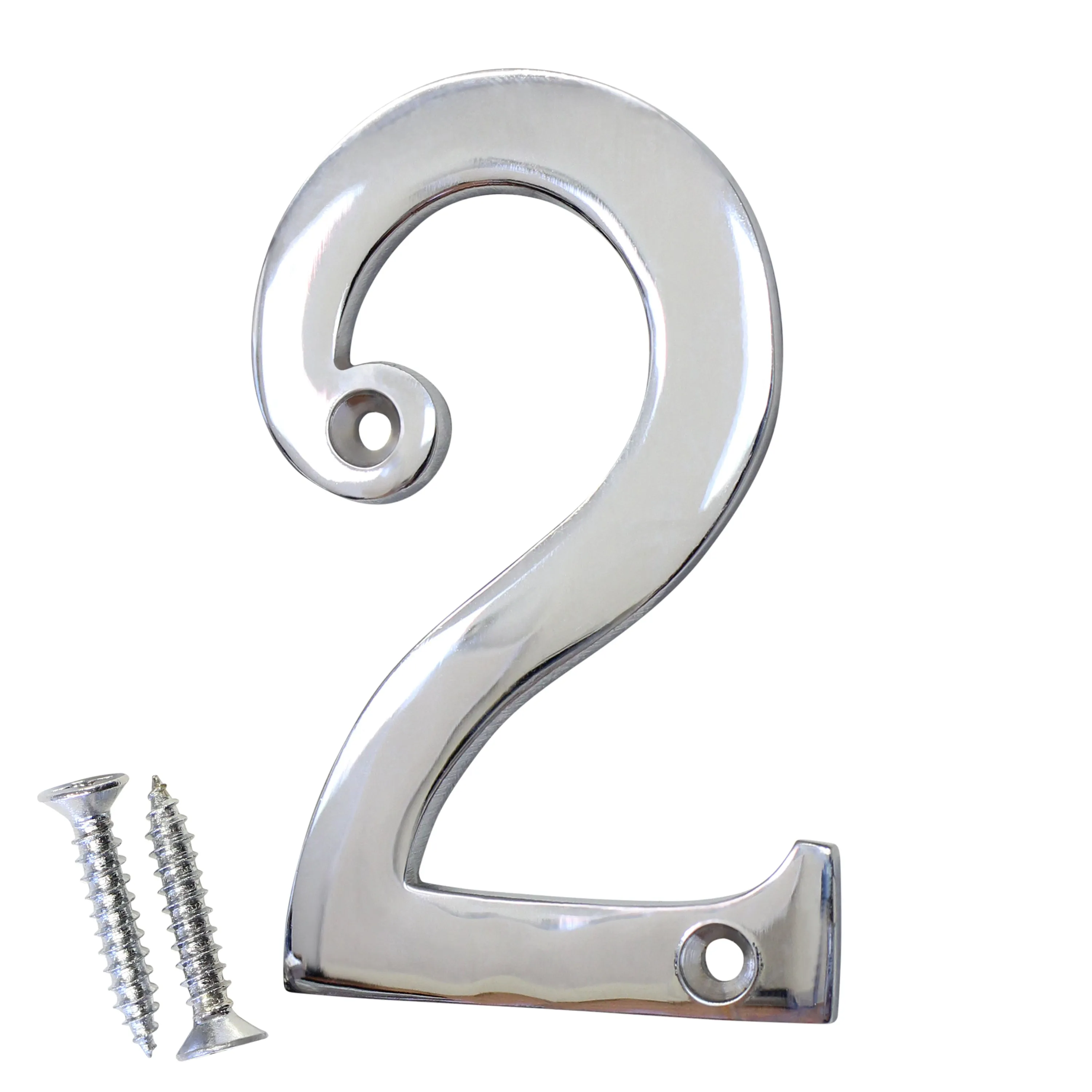 [Number BR2271] Brass Modern Curvy House Number - Polished Chrome Finish - 4 Inch