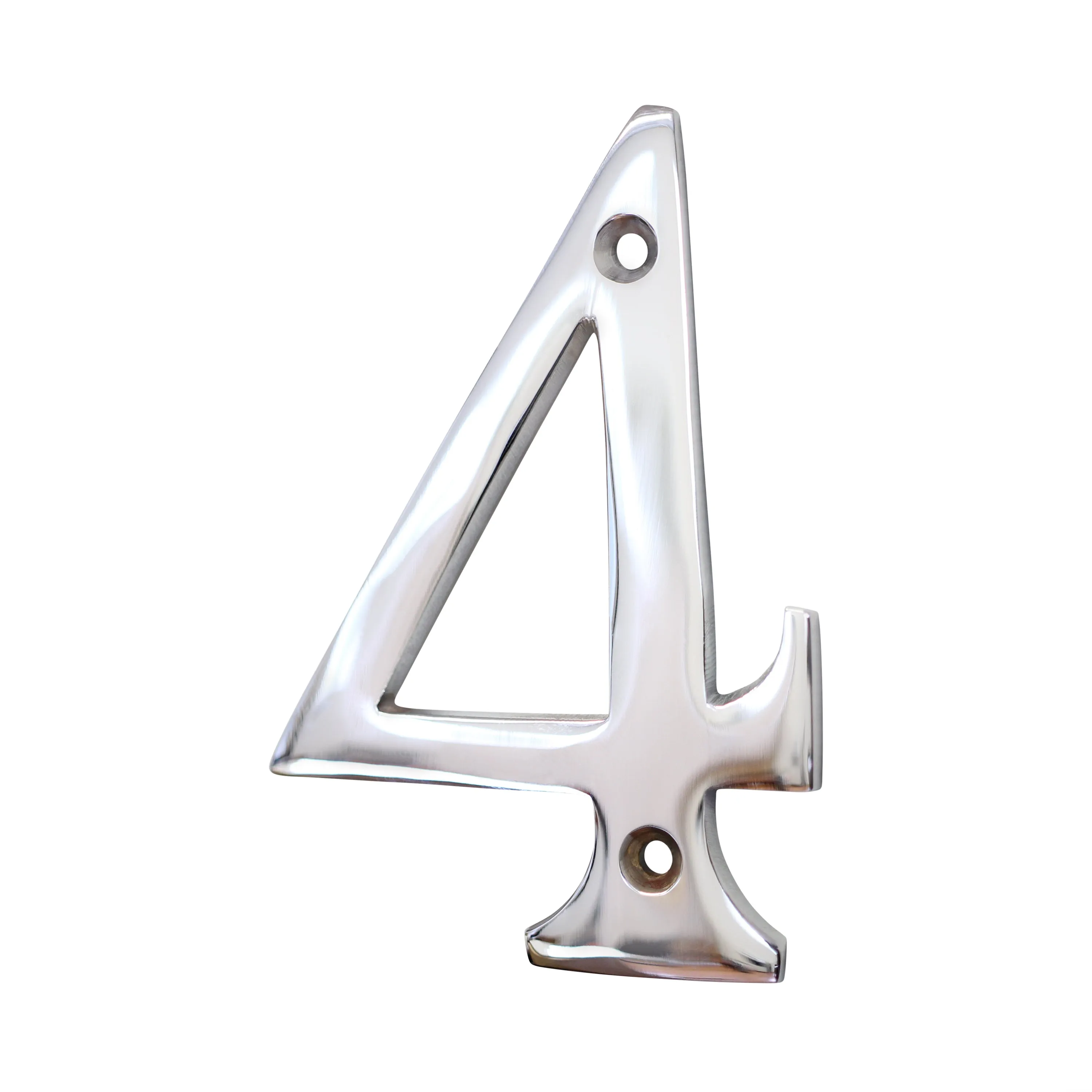 [Number BR2271] Brass Modern Curvy House Number - Polished Chrome Finish - 4 Inch