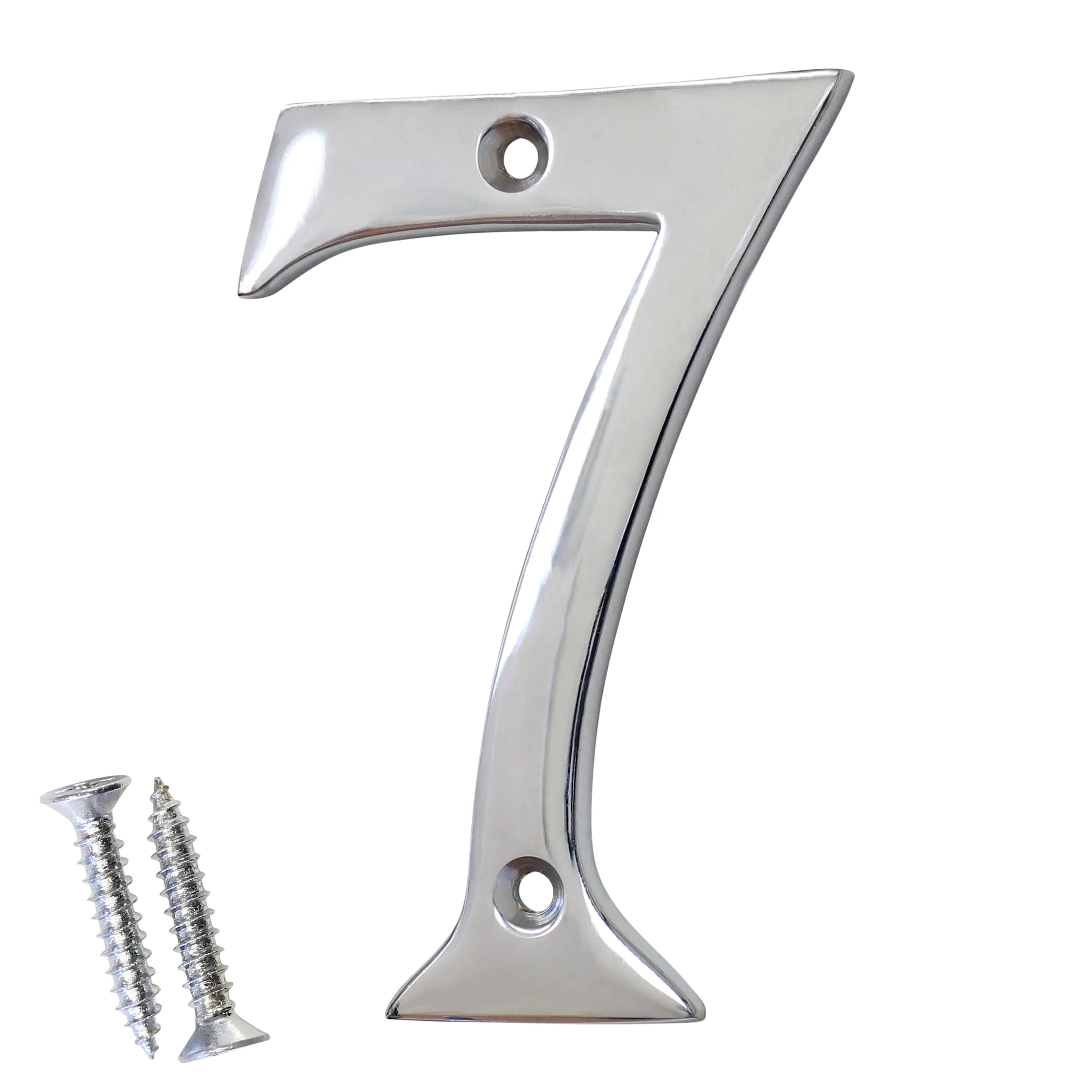 [Number BR2271] Brass Modern Curvy House Number - Polished Chrome Finish - 4 Inch